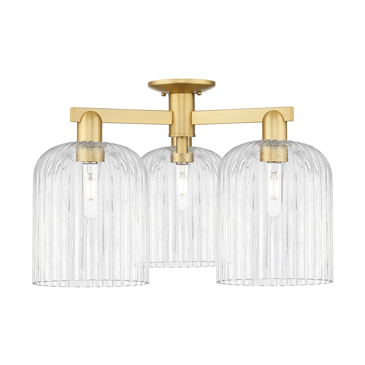 Innovations Bridal Veil 26in 3-Light Semi-Flush Mount | Industrial Satin Gold Steel and Clear Bridal Veil Glass | Entryway & | Model 716-3F-SG-G559-8CL