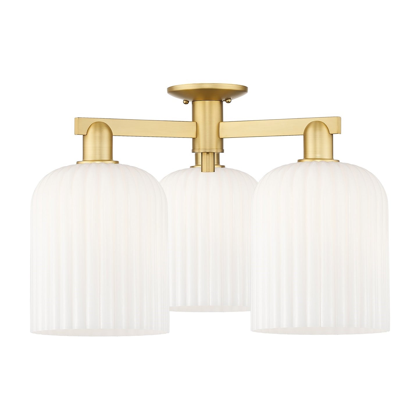 Innovations Bridal Veil 26in 3-Light Semi-Flush Mount | Industrial Satin Gold Steel and Gloss White Ribbed Glass | Entryway & | Model 716-3F-SG-G559-8GWH