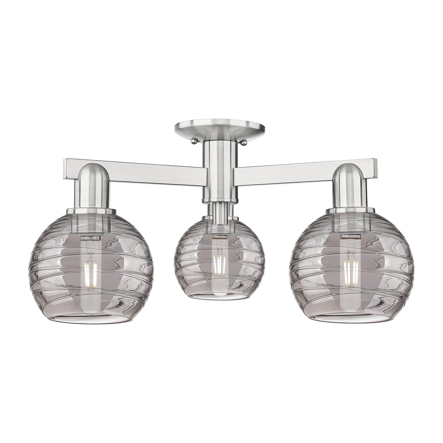 Innovations Athens Deco Swirl 23in 3-Light Semi-Flush Mount | Industrial Brushed Satin Nickel and Light Smoke Glass | Kitchen | Model 716-3F-SN-G1213-6SM