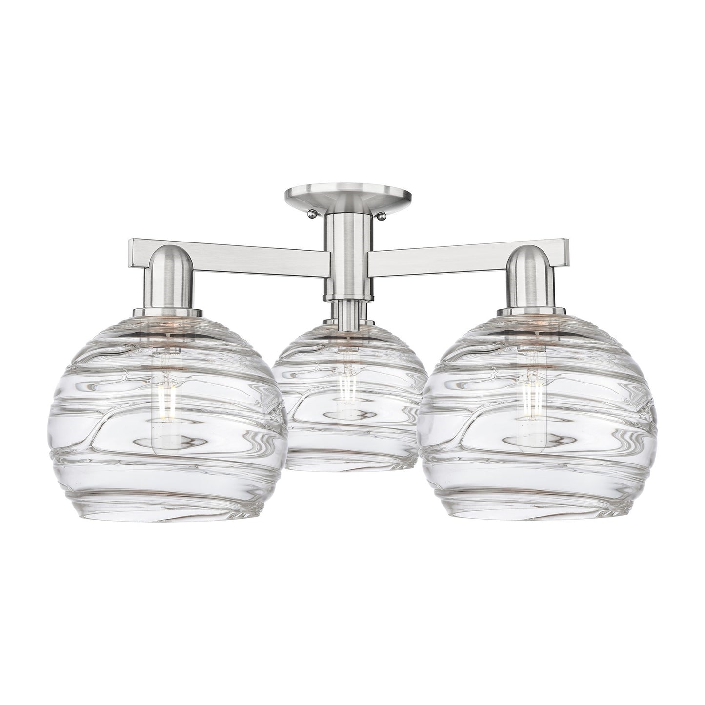 Innovations Athens Deco Swirl 26in 3-Light Semi-Flush Mount | Industrial Brushed Satin Nickel and Clear Deco Swirl Glass | Model 716-3F-SN-G1213-8CL