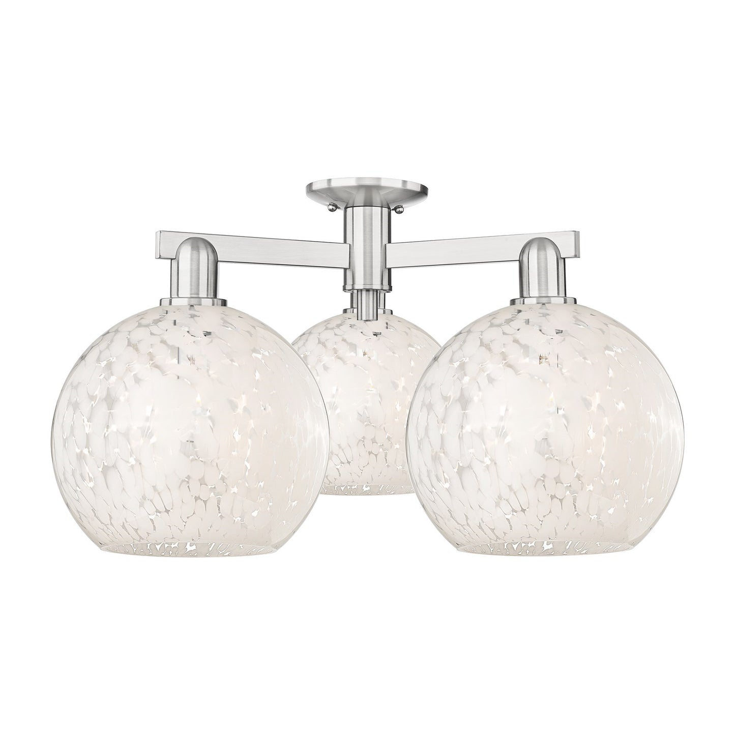 Innovations Lighting Arcadia 28in 3-Light Semi-Flush Mount | Industrial Brushed Satin Nickel and White Mouchette Glass | Model 716-3F-SN-G1216-10WM
