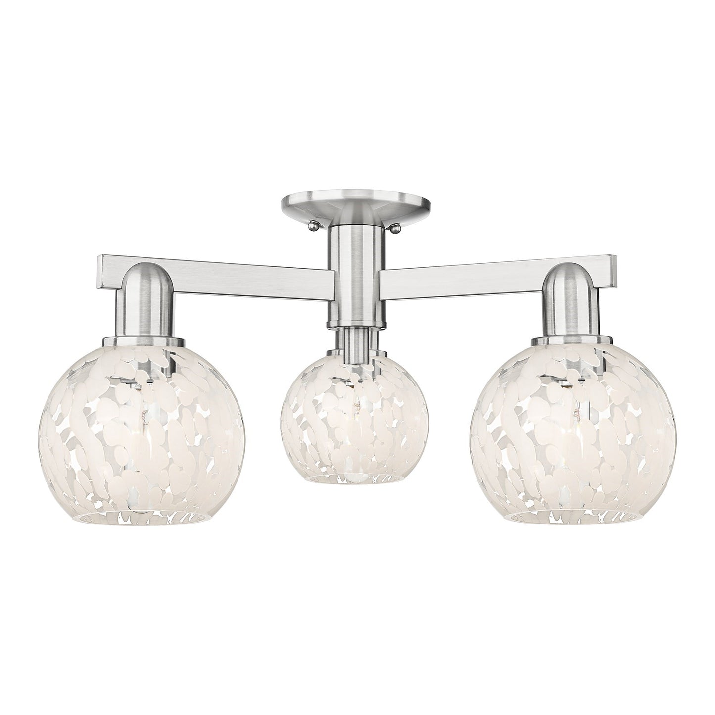 Innovations Lighting Arcadia 24in 3-Light Semi-Flush Mount | Industrial Brushed Satin Nickel and White Mouchette Glass | Model 716-3F-SN-G1216-6WM