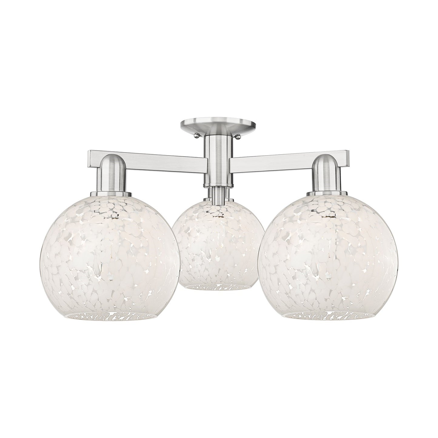 Innovations White Mouchette 26in 3-Light Semi-Flush Mount | Industrial Brushed Satin Nickel and White Mouchette Glass | Model 716-3F-SN-G1216-8WM