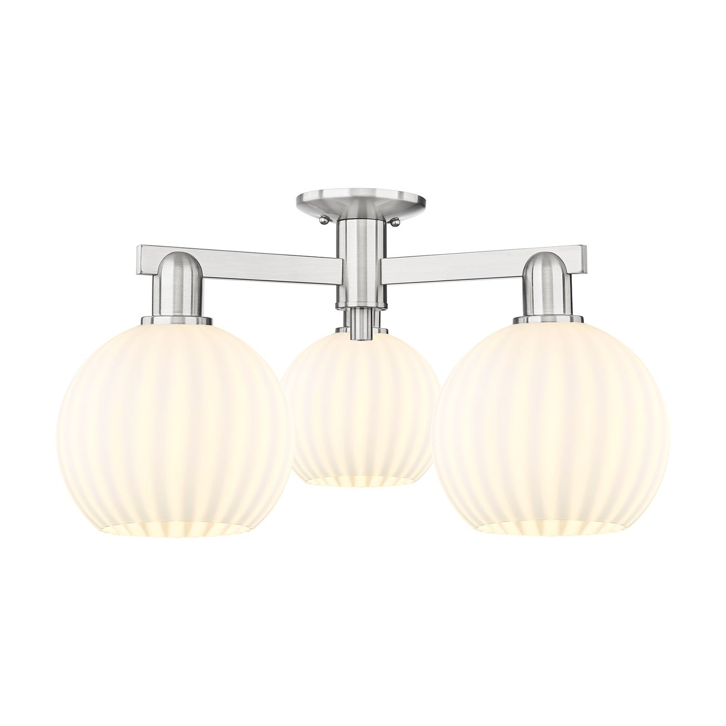 Innovations Lighting Arcadia 26in 3-Light Semi-Flush Mount | Industrial Brushed Satin Nickel and White Venetian Glass | Model 716-3F-SN-G1217-8WV