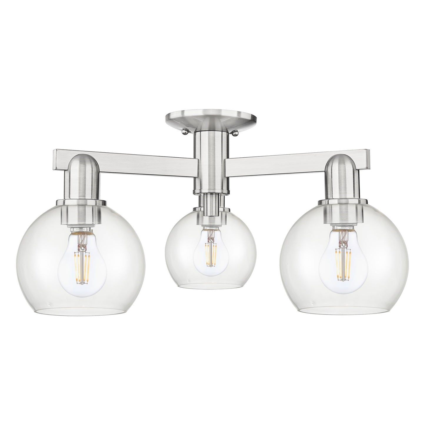 Innovations Athens 23in 3-Light Semi-Flush Mount | Industrial Brushed Satin Nickel and Clear Glass | Kitchen & Hallway | 23.38 x | Model 716-3F-SN-G122-6