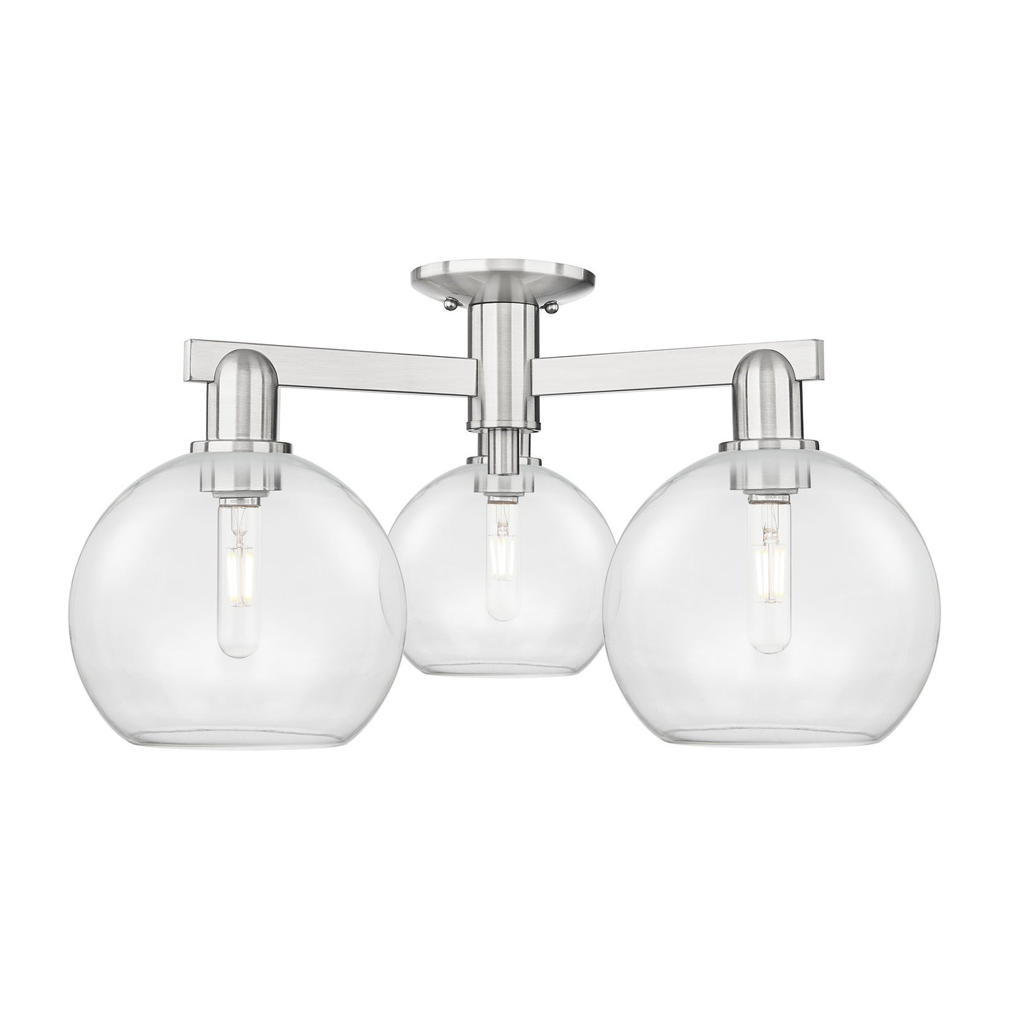 Innovations Athens 26in 3-Light Semi-Flush Mount | Industrial Brushed Satin Nickel and Clear Glass | Entryway & Hallway | 25.5 x | Model 716-3F-SN-G122-8
