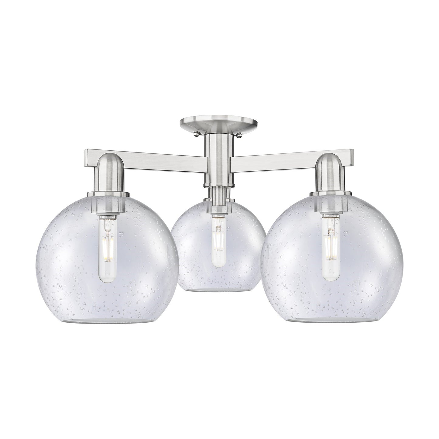 Innovations Athens 26in 3-Light Semi-Flush Mount | Industrial Brushed Satin Nickel and Seedy Glass | Living Room & Hallway | 25.5 | Model 716-3F-SN-G124-8