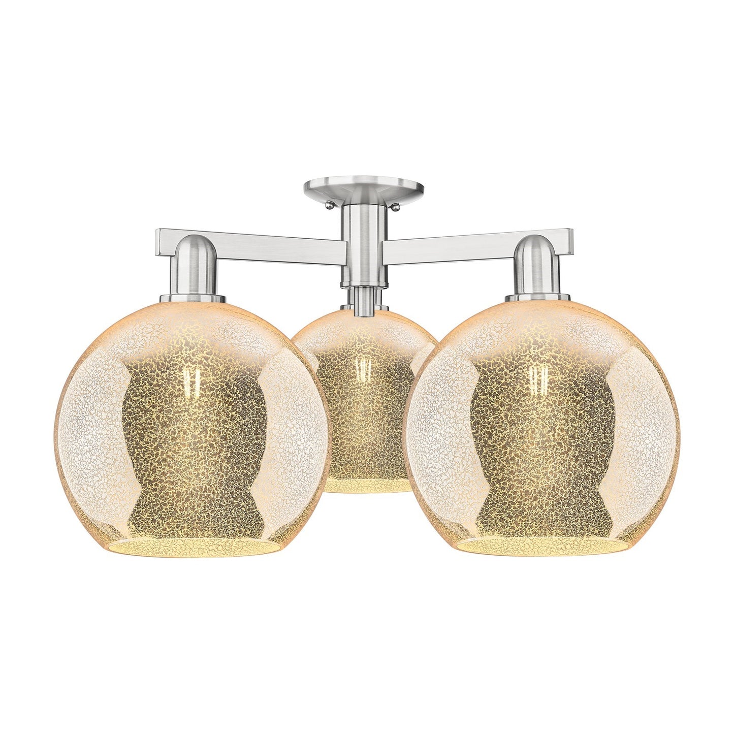Innovations Athens 28in 3-Light Semi-Flush Mount | Industrial Brushed Satin Nickel and Mercury Glass | Entryway & Hallway | 27.5 | Model 716-3F-SN-G128-10