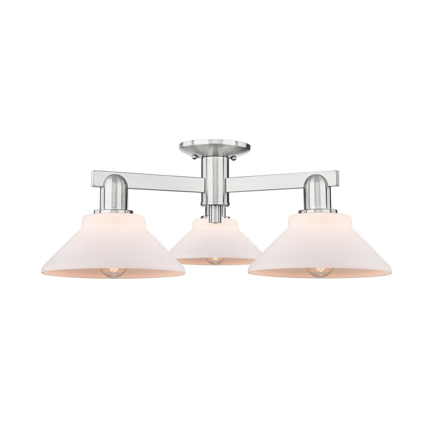 Innovations Orwell 26in 3-Light Semi-Flush Mount | Industrial Brushed Satin Nickel Steel and Matte White Glass | Entryway & Hallway | Model 716-3F-SN-G131