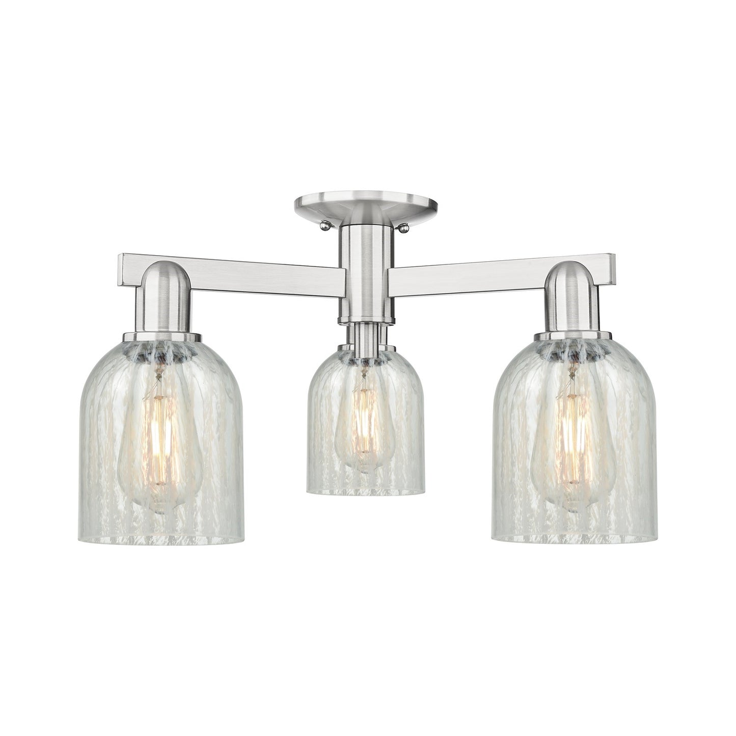 Innovations Caledonia 22.5in 3-Light Semi-Flush Mount | Industrial Brushed Satin Nickel and Mouchette Glass | Entryway & Hallway | Model 716-3F-SN-G2511