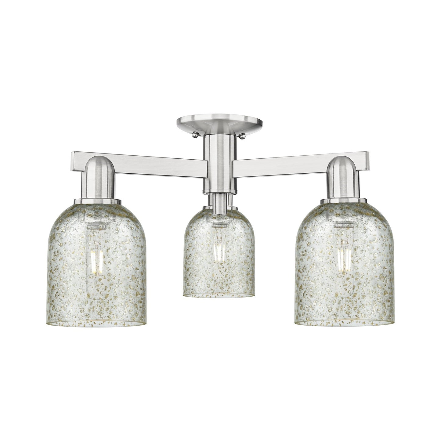 Innovations Caledonia 23in 3-Light Semi-Flush Mount | Industrial Brushed Satin Nickel Steel and Mica Glass | Damp-Rated Entryway & | Model 716-3F-SN-G259