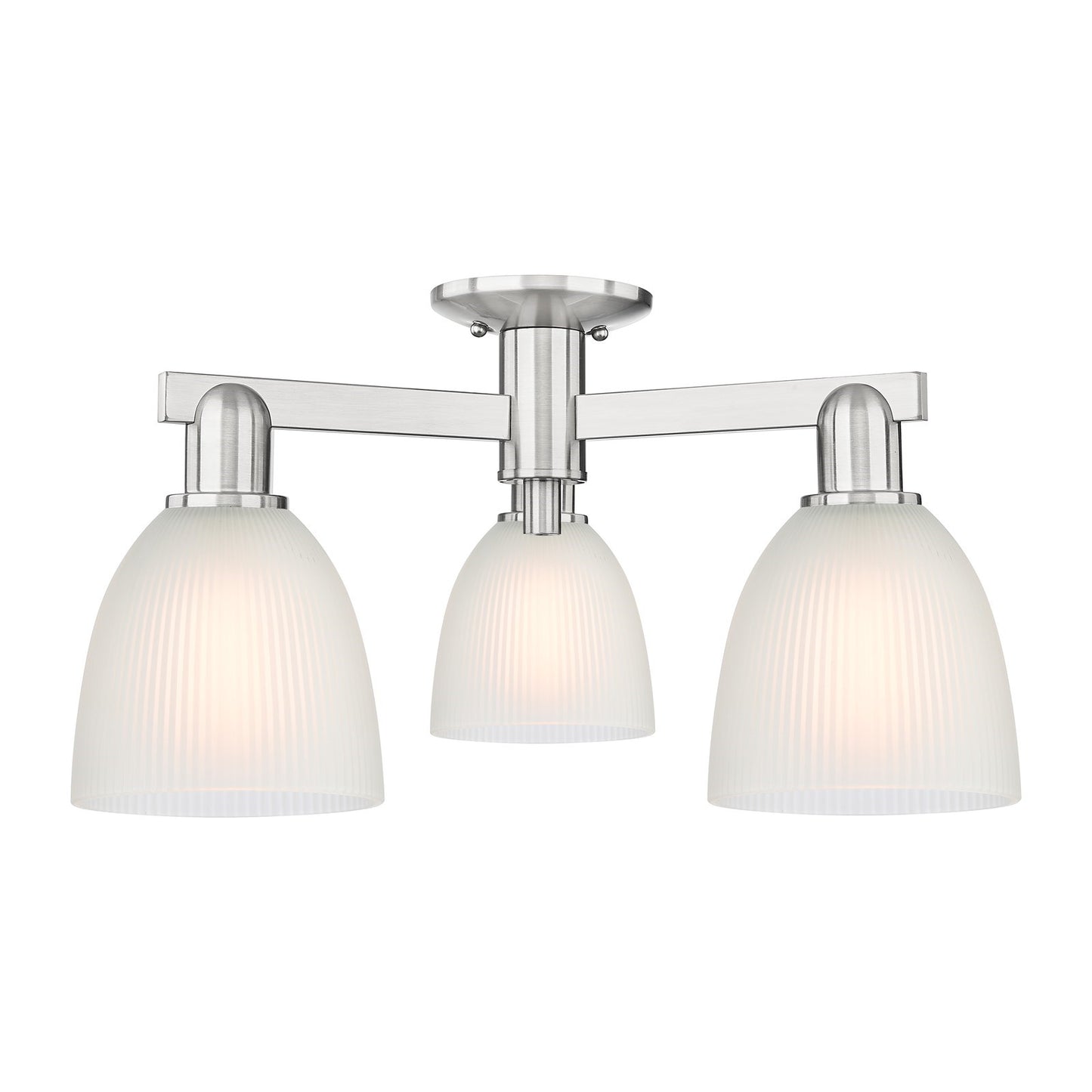 Innovations Castile 24in 3-Light Semi-Flush Mount | Industrial Brushed Satin Nickel and White Glass | Entryway & Hallway | 23.5 x | Model 716-3F-SN-G381