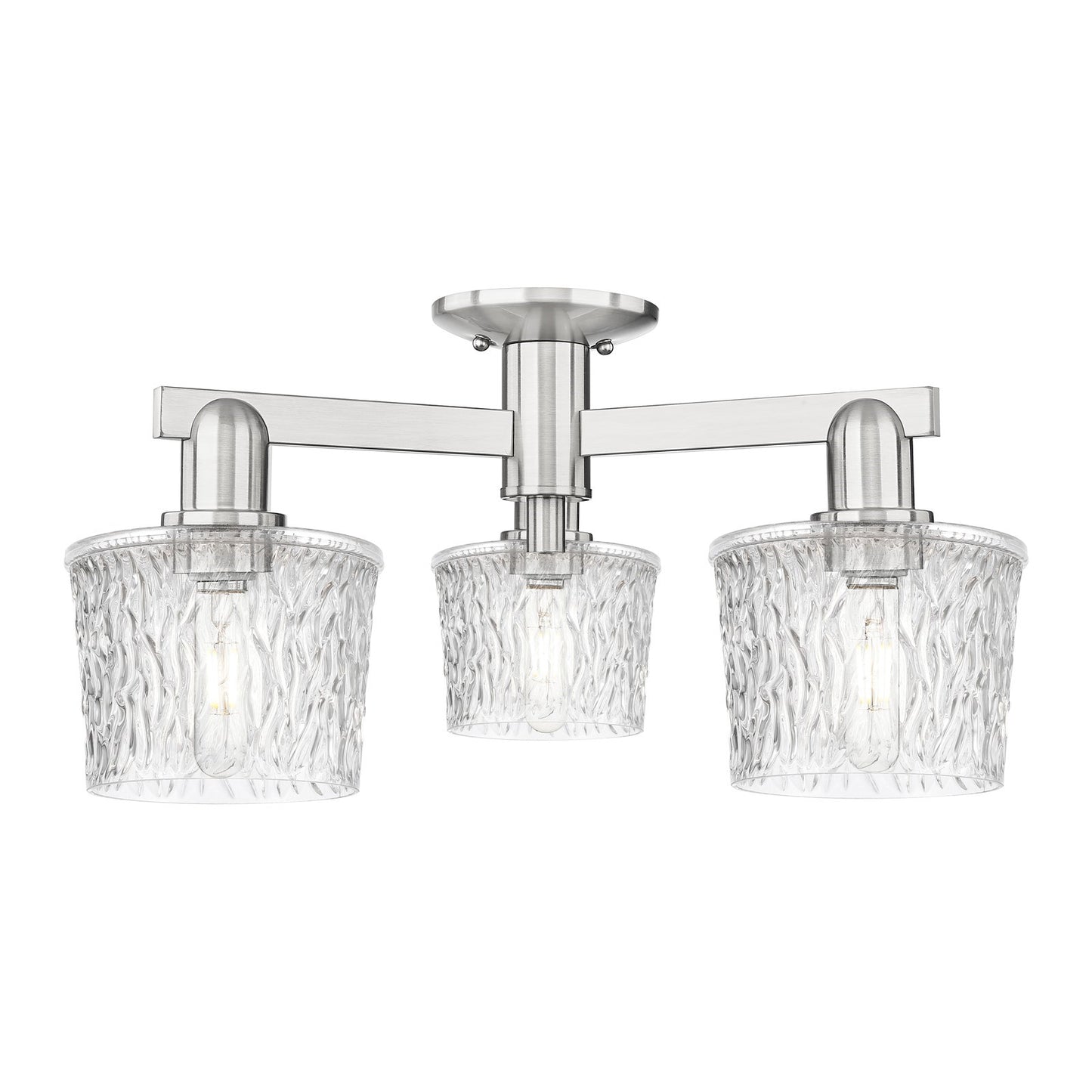 Innovations Niagara 24in 3-Light Semi-Flush | Industrial Brushed Satin Nickel and Clear Glass | Kitchen & Hallway | 24 x 24 x 10.38 | Model 716-3F-SN-G402