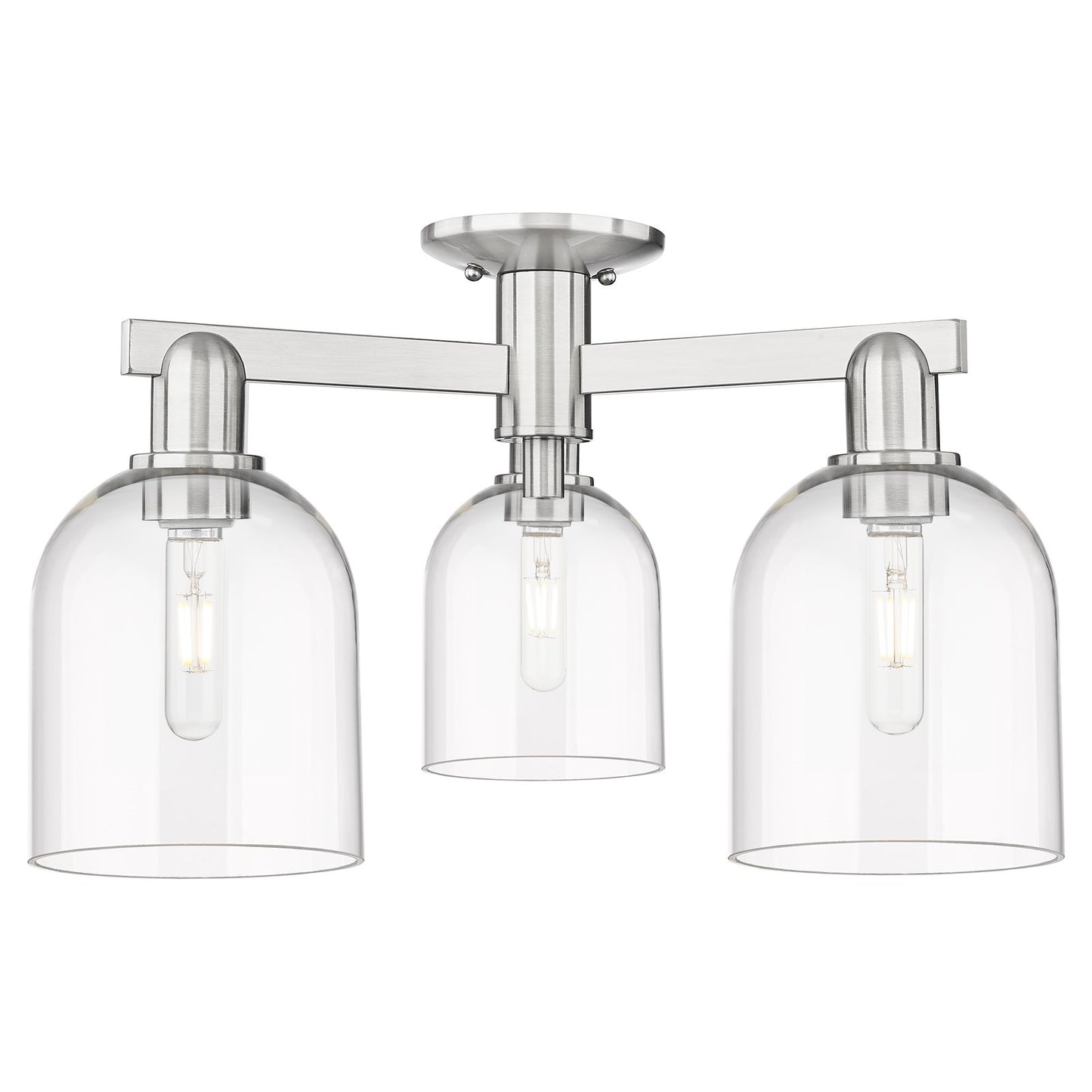 Innovations Bella 23in 3-Light Semi-Flush | Industrial Brushed Satin Nickel and Clear Glass | Living Room & Entryway Damp Rated | Model 716-3F-SN-G558-6CL
