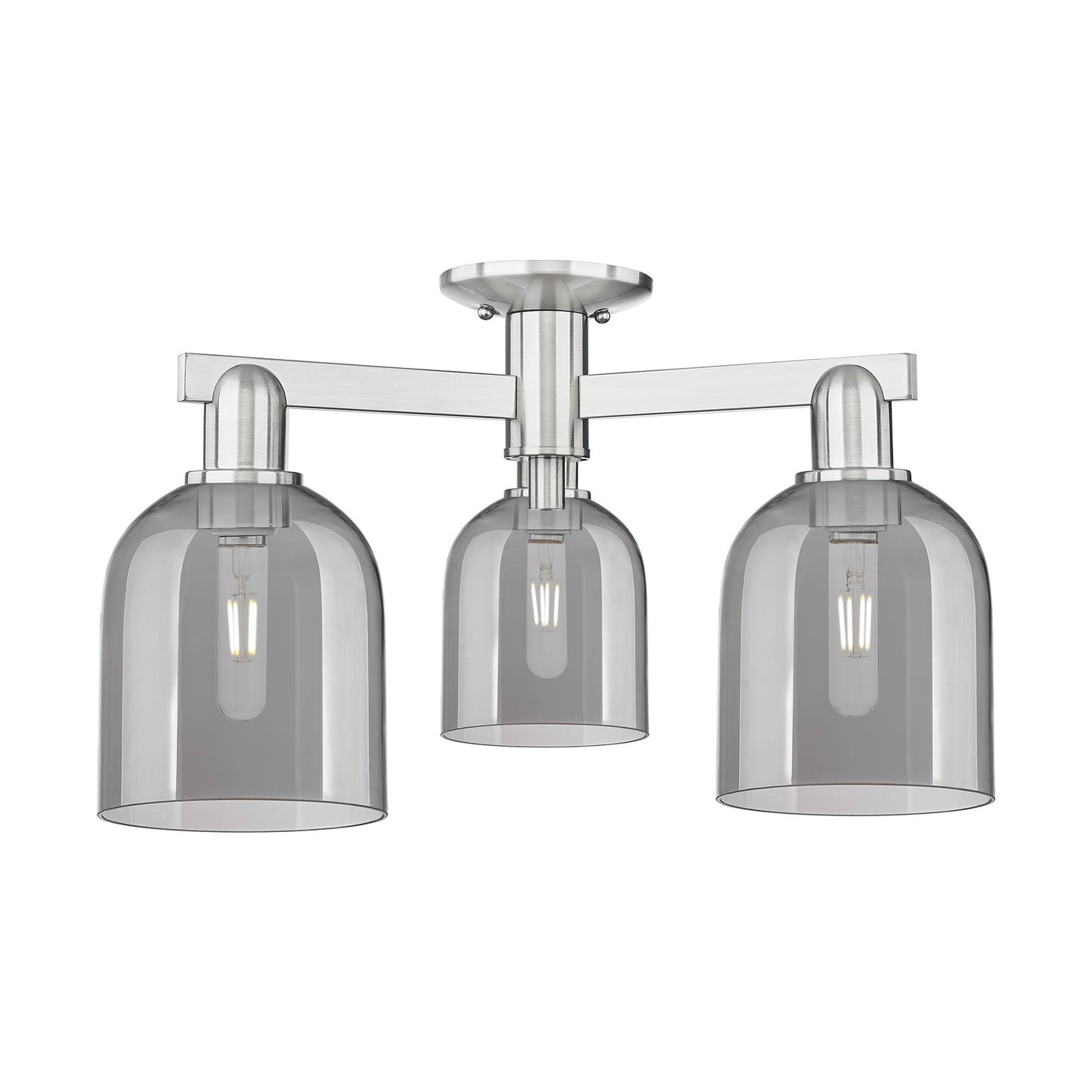 Innovations Bella 23in 3-Light Semi-Flush | Industrial Brushed Satin Nickel and Light Smoke Glass | Living Room & Dining Room | Model 716-3F-SN-G558-6SM