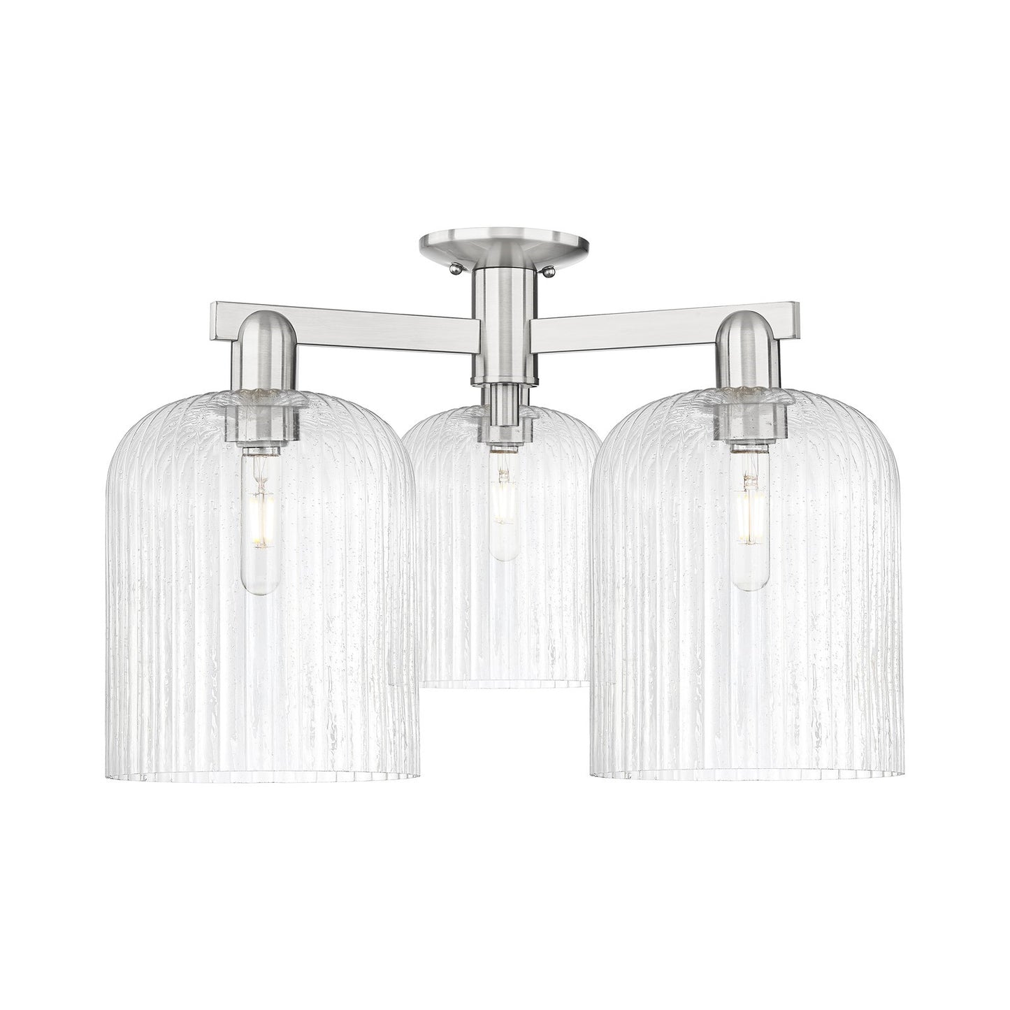 Innovations Bridal Veil 26in 3-Light Semi-Flush Mount | Industrial Brushed Satin Nickel and Seedy Glass | Living Room & | Model 716-3F-SN-G559-8SDY