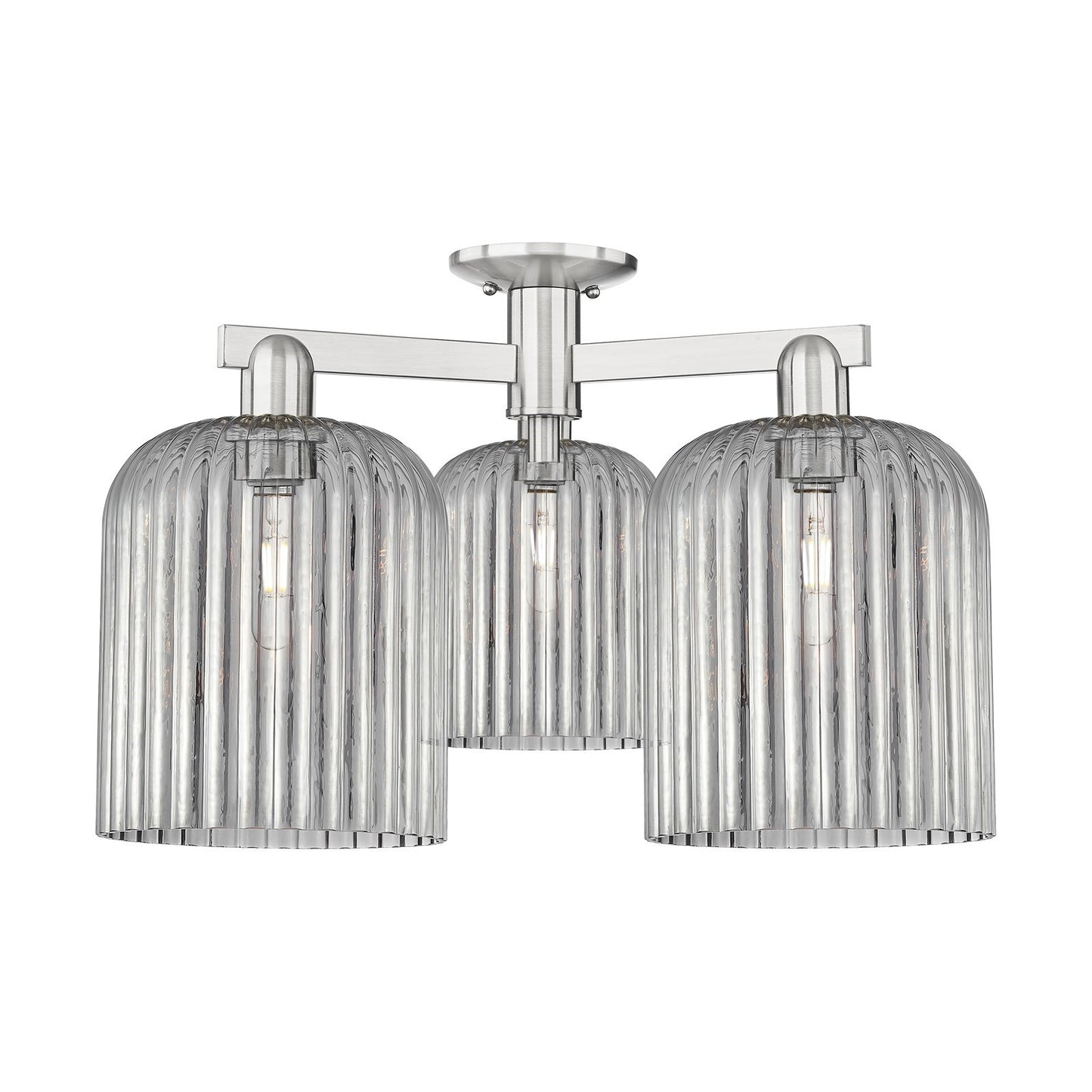 Innovations Bridal Veil 26in 3-Light Semi-Flush Mount | Industrial Brushed Satin Nickel and Light Smoke Ribbed Glass | Living | Model 716-3F-SN-G559-8SM