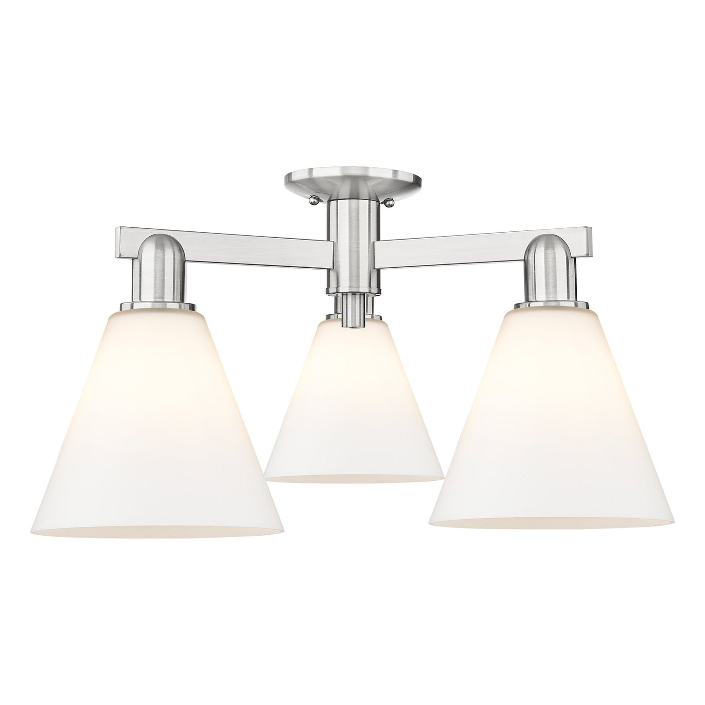 Innovations Berkshire Glass 26in 3-Light Semi-Flush Mount | Industrial Brushed Satin Nickel and Matte White Glass | Kitchen & | Model 716-3F-SN-GBC-81