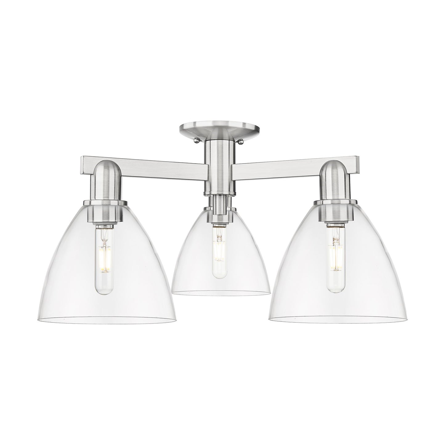 Innovations Bristol 25in 3-Light Semi-Flush Mount | Industrial Brushed Satin Nickel Steel and Clear Glass | Entryway & Hallway | Model 716-3F-SN-GBD-752