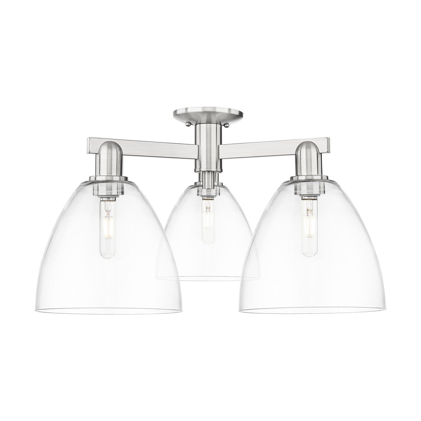 Innovations Bristol 27in 3-Light Semi-Flush Mount | Industrial Brushed Satin Nickel Steel and Clear Glass Dome Shade | Living | Model 716-3F-SN-GBD-92