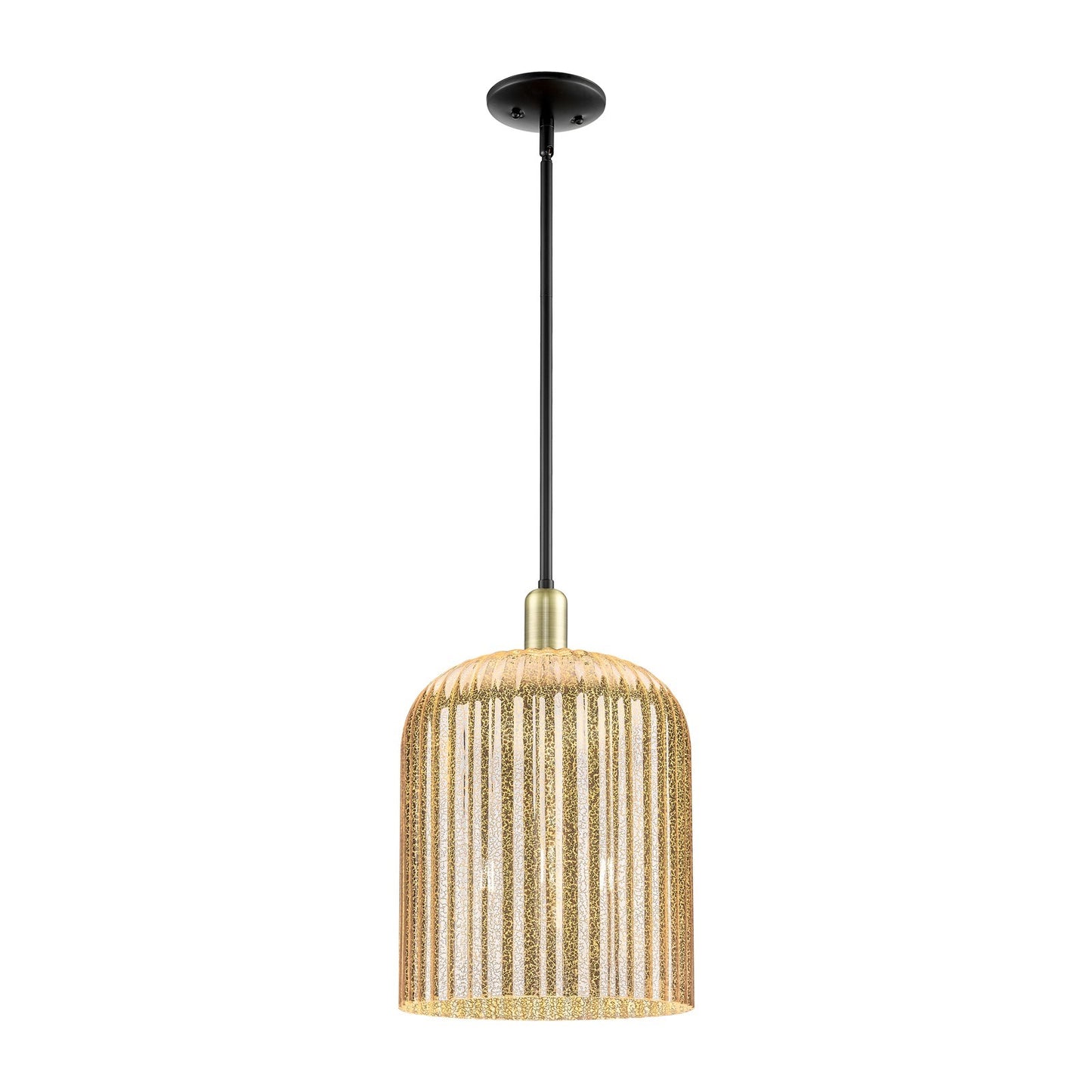 Innovations Bridal Veil 12in 1-Light Mini Pendant | Industrial Black Antique Brass Steel and Mercury Ribbed Glass | Kitchen | Model 716-3S-BAB-G559-12ME