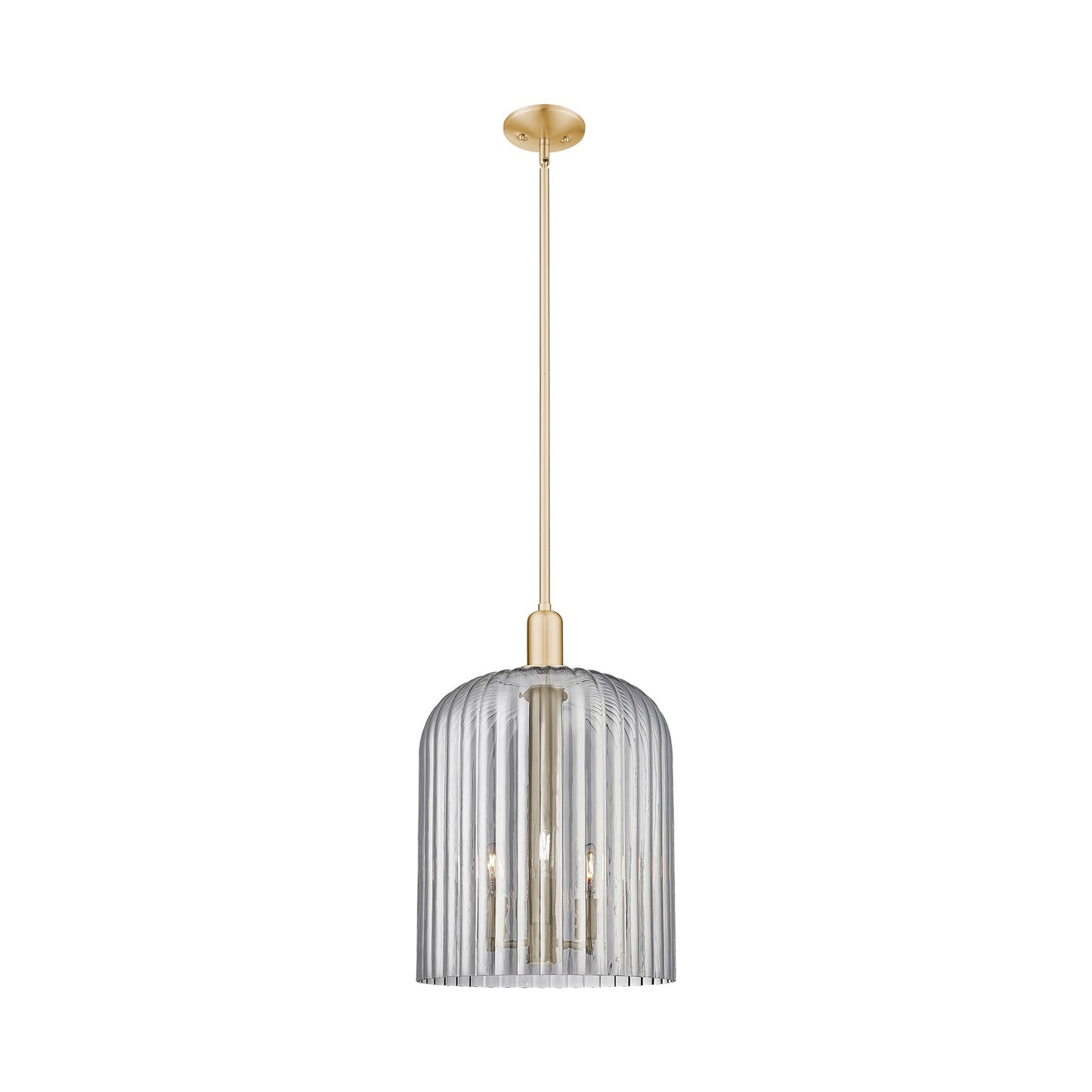 Innovations Bridal Veil 12in 1-Light Mini Pendant | Industrial Champagne Bronze Steel and Light Smoke Ribbed Glass | Kitchen | Model 716-3S-CB-G559-12SM