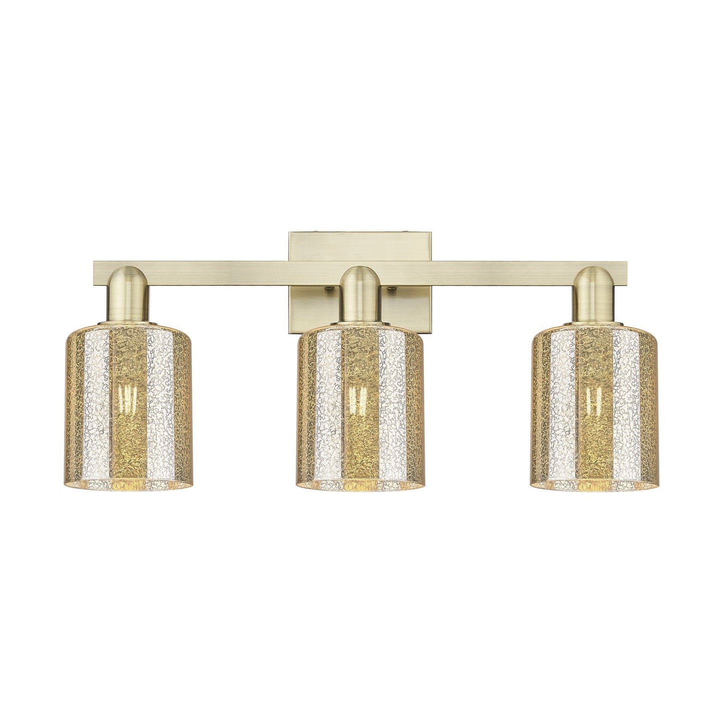 Innovations Cobbleskill 24in 3-Light Bath Vanity Light | Industrial Antique Brass Steel and Mercury Glass | Bathroom Vanity | 24 x | Model 716-3W-AB-G116