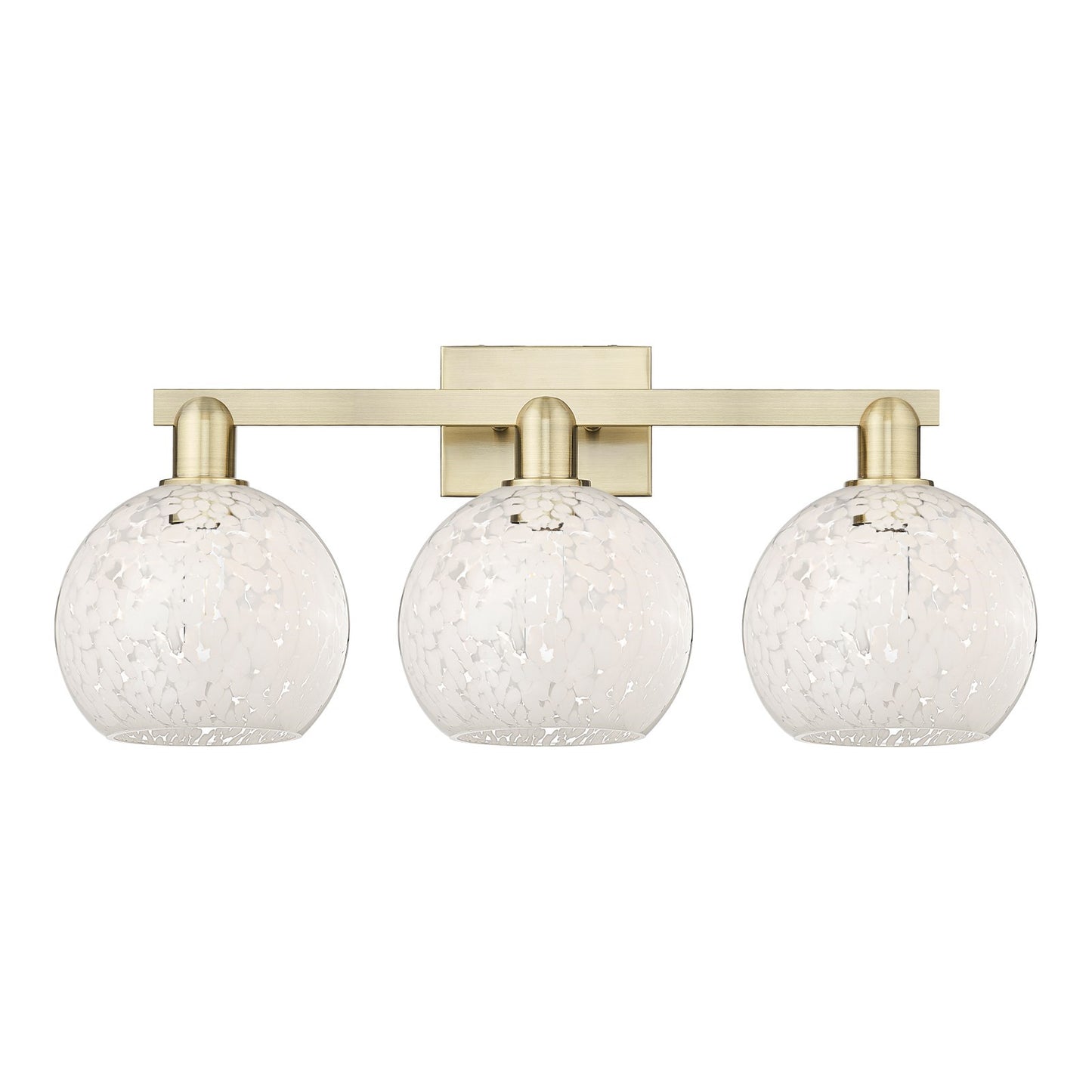 Innovations Lighting White Mouchette 27in 3-Light Bath Vanity Light | Industrial Antique Brass and White Mouchette Glass | Model 716-3W-AB-G1216-8WM