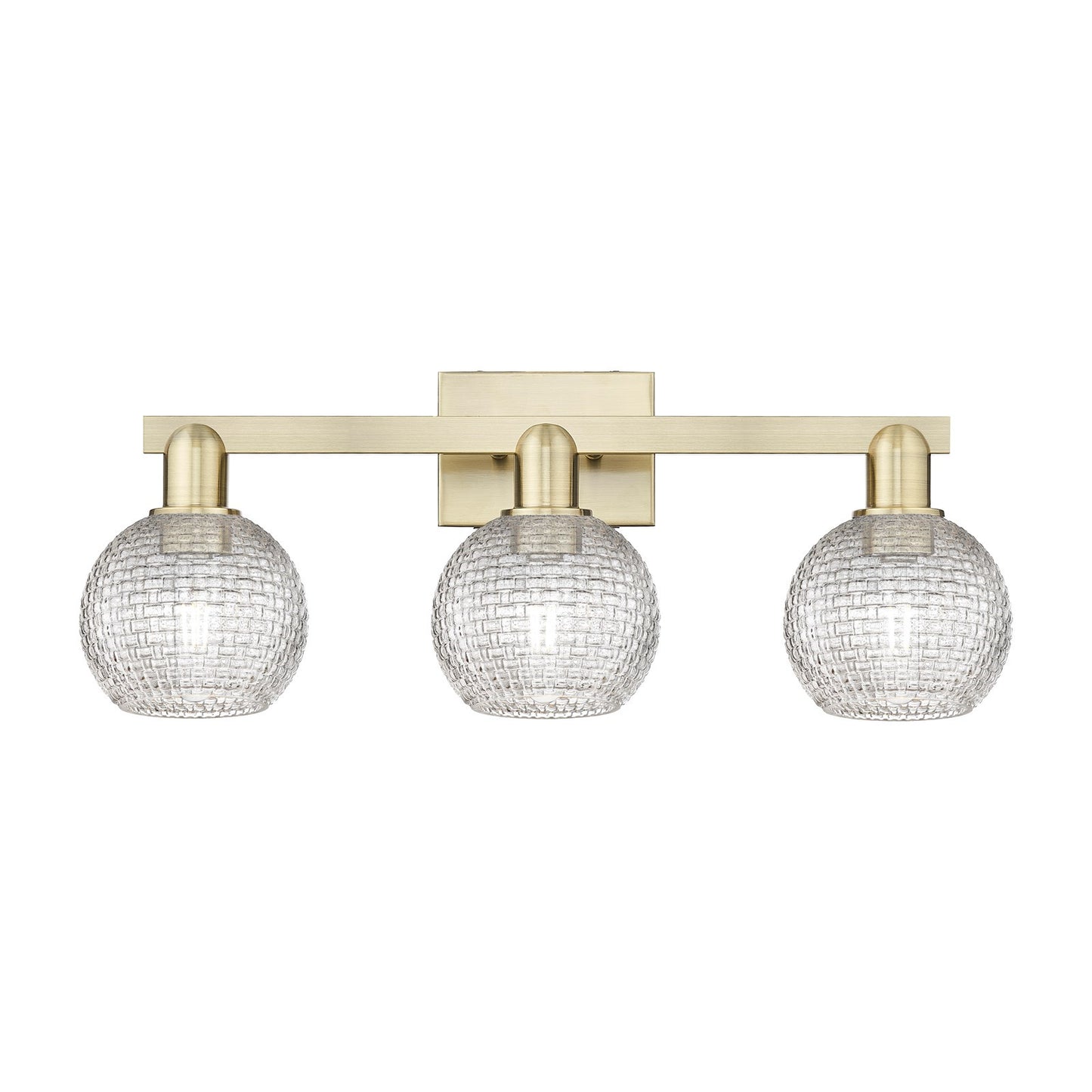 Innovations Athens 25in 3-Light Bath Vanity | Industrial Antique Brass and Clear Basket Weave Glass | Bathroom Vanity Light | Model 716-3W-AB-G122C-6CL