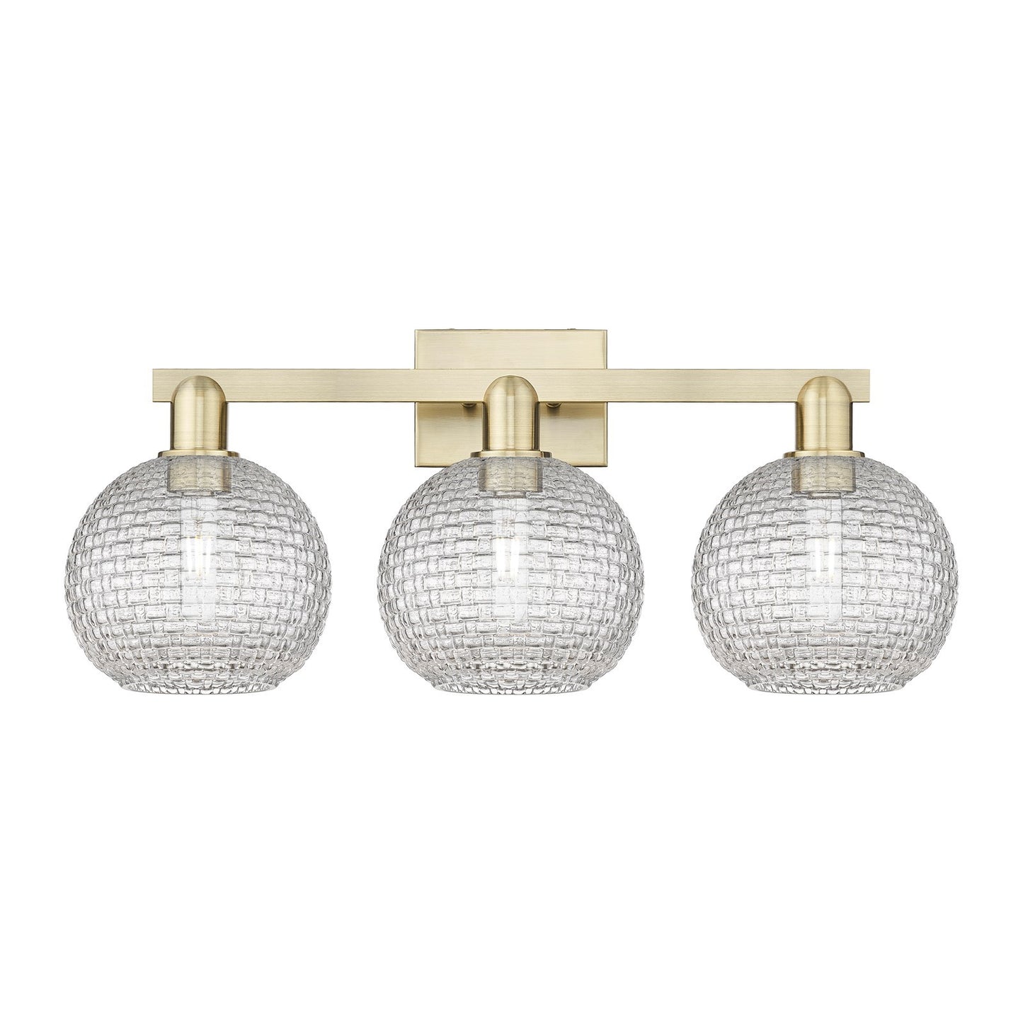 Innovations Athens 27in 3-Light Bath Vanity Light | Industrial Antique Brass and Clear Basket Weave Glass | Bathroom Vanity | Model 716-3W-AB-G122C-8CL