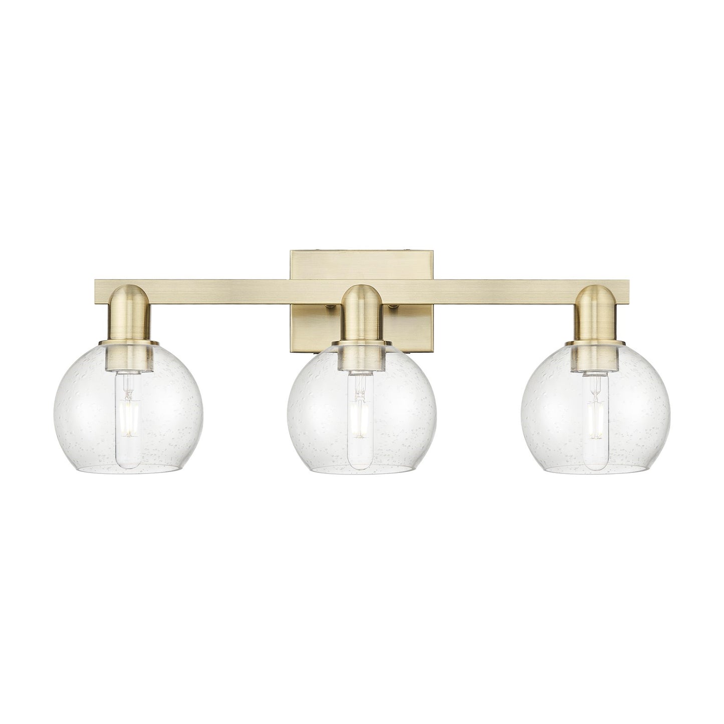Innovations Athens 25in 3-Light Bath Vanity Light | Industrial Antique Brass Steel and Seedy Glass | Bathroom Vanity | 24.88 x | Model 716-3W-AB-G124-6