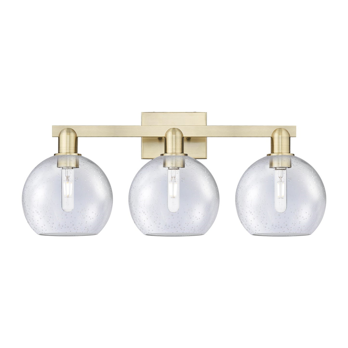 Innovations Athens 27in 3-Light Bath Vanity Light | Industrial Antique Brass Steel and Seedy Glass | Bathroom Vanity | 27 x 11.75 | Model 716-3W-AB-G124-8
