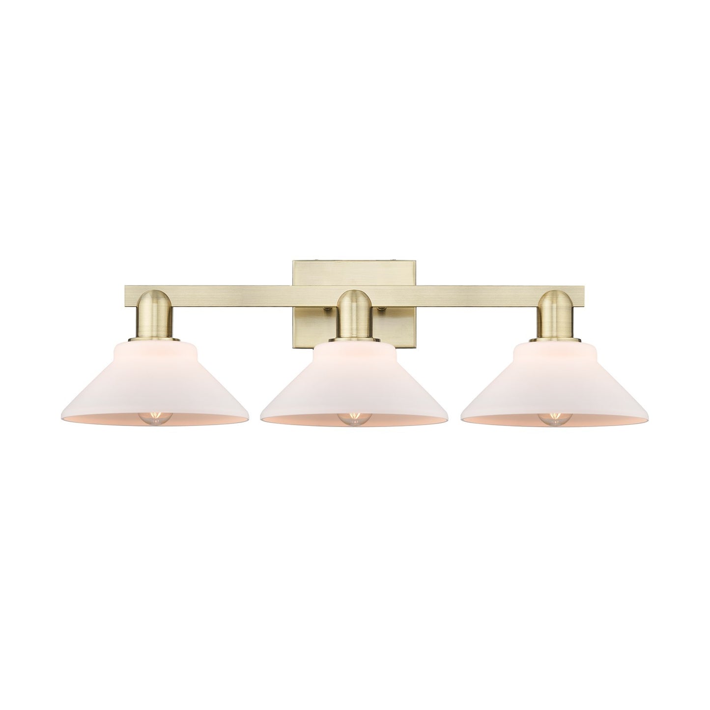 Innovations Orwell 27in 3-Light Bath Vanity Light | Industrial Antique Brass and Matte White Glass | Bathroom Vanity | 27.38 x 8.75 | Model 716-3W-AB-G131