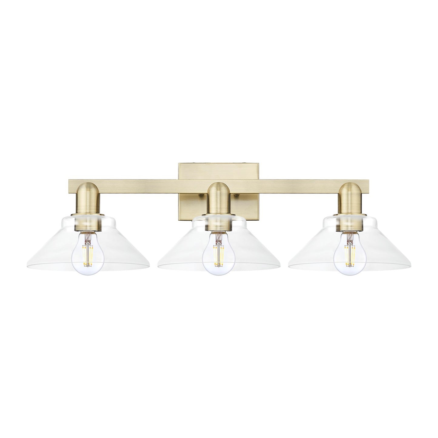 Innovations Orwell 27in 3-Light Bath Vanity Light | Industrial Antique Brass and Clear Glass | Damp Rated Bathroom Vanity | 27.38 x | Model 716-3W-AB-G132