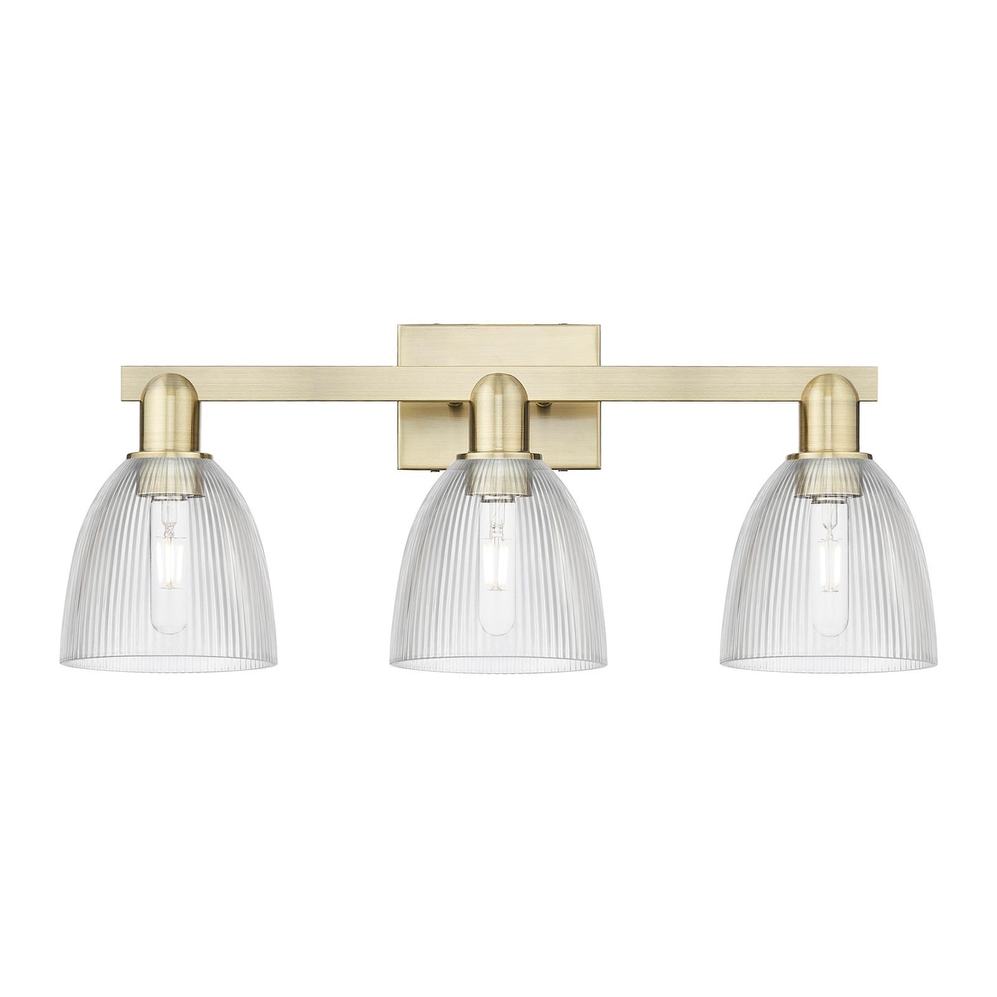 Innovations Castile 25in 3-Light Bath Vanity Light | Industrial Antique Brass Steel and Clear Glass | Bathroom Vanity | 25 x 10.75 | Model 716-3W-AB-G382