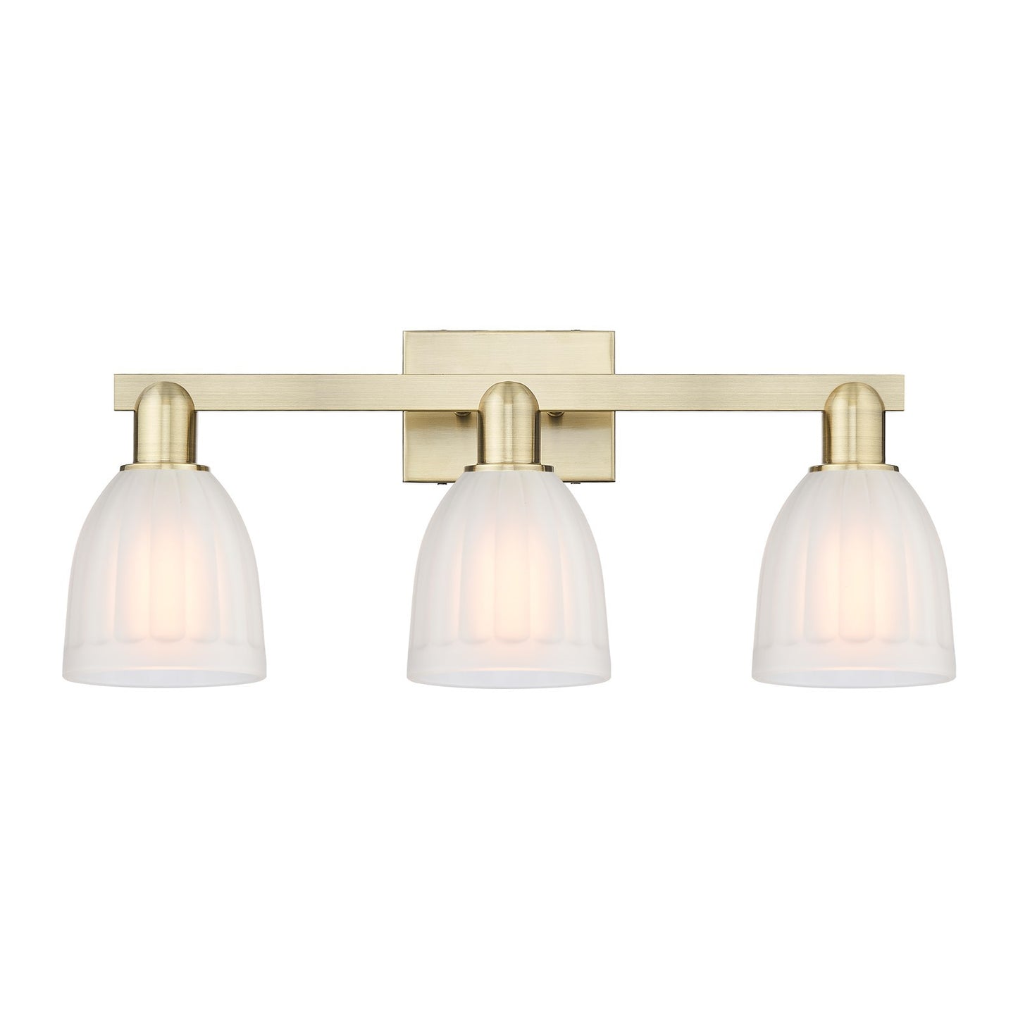 Innovations Brookfield 25in 3-Light Bath Vanity Light | Industrial Antique Brass and White Ribbed Glass | Bathroom Vanity | 24.75 x | Model 716-3W-AB-G441