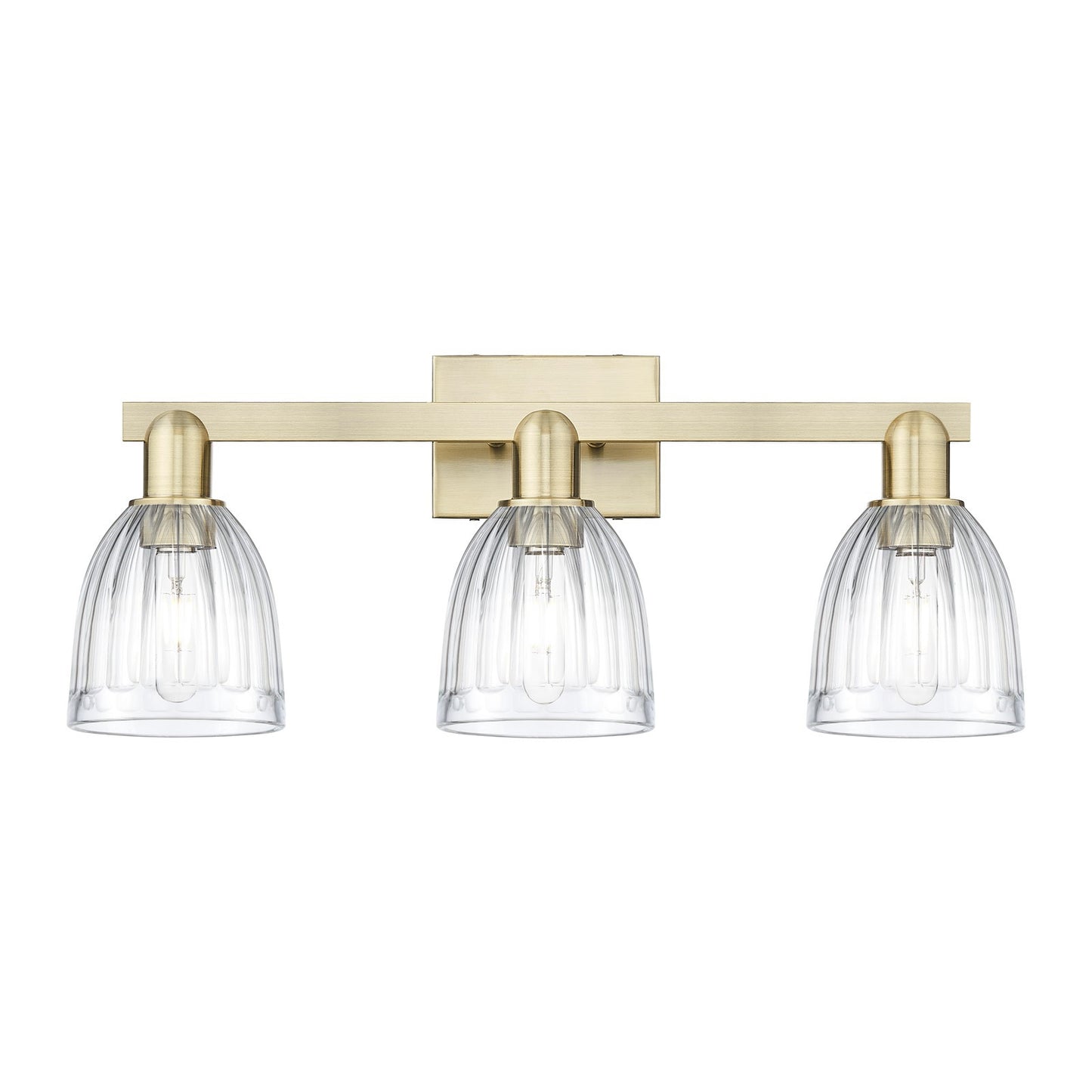 Innovations Brookfield 25in 3-Light Bath Vanity Light | Industrial Antique Brass Steel and Clear Ribbed Glass | Bathroom Vanity | Model 716-3W-AB-G442