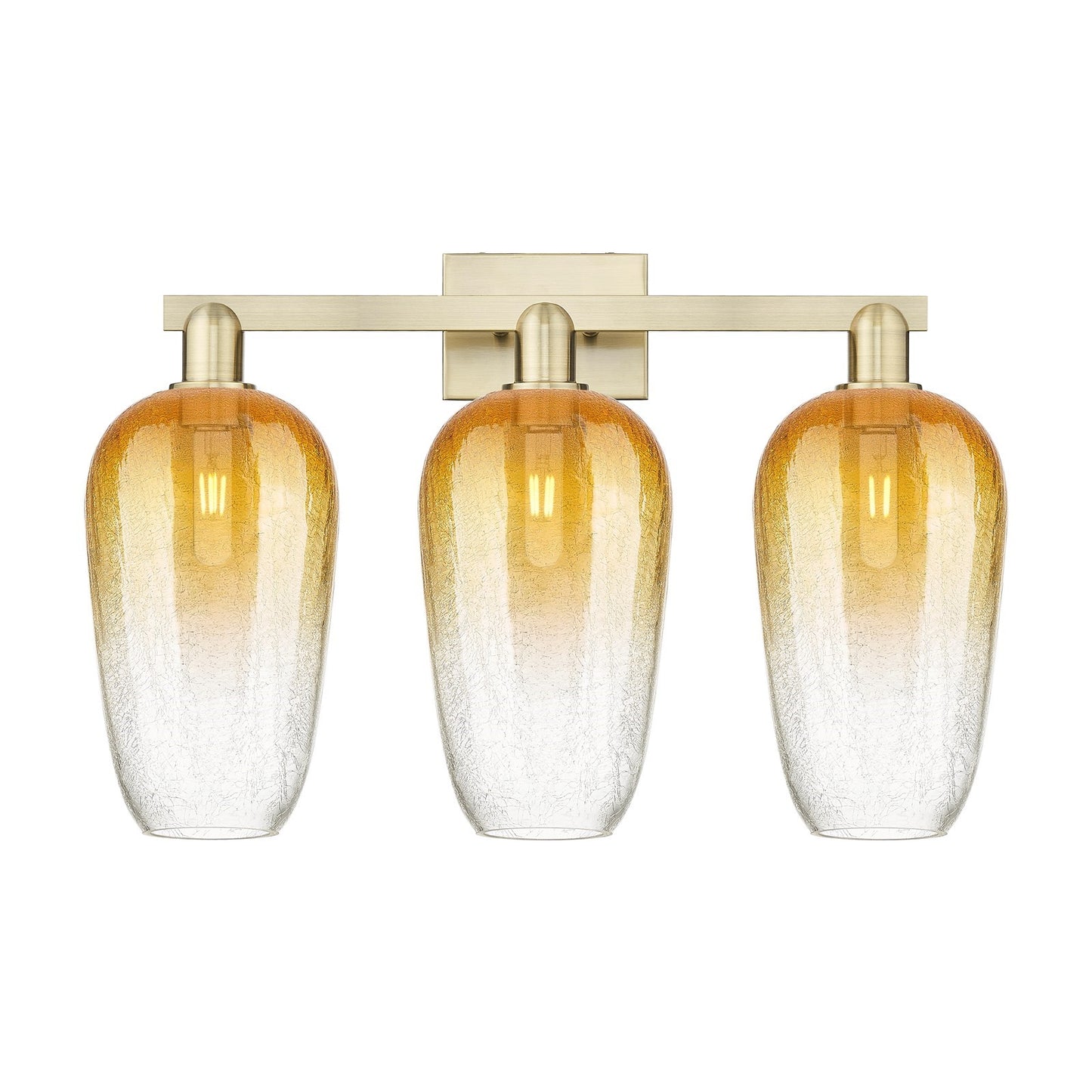 Innovations Brookhaven Flute 26in 3-Light Bath Vanity Light | Industrial Antique Brass Steel and Amber Glass | Bathroom Vanity | Model 716-3W-AB-G484-7AM