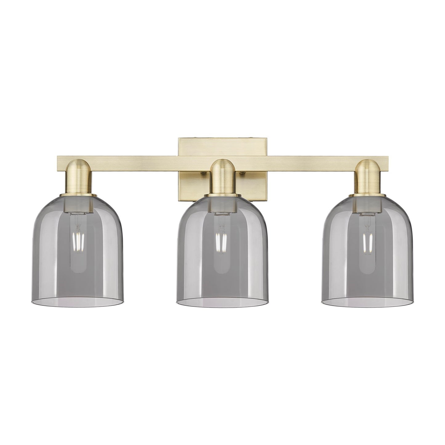 Innovations Bella 25in 3-Light Bath Vanity Light | Industrial Antique Brass and Light Smoke Glass | Bathroom Vanity | 24.5 x | Model 716-3W-AB-G558-6SM