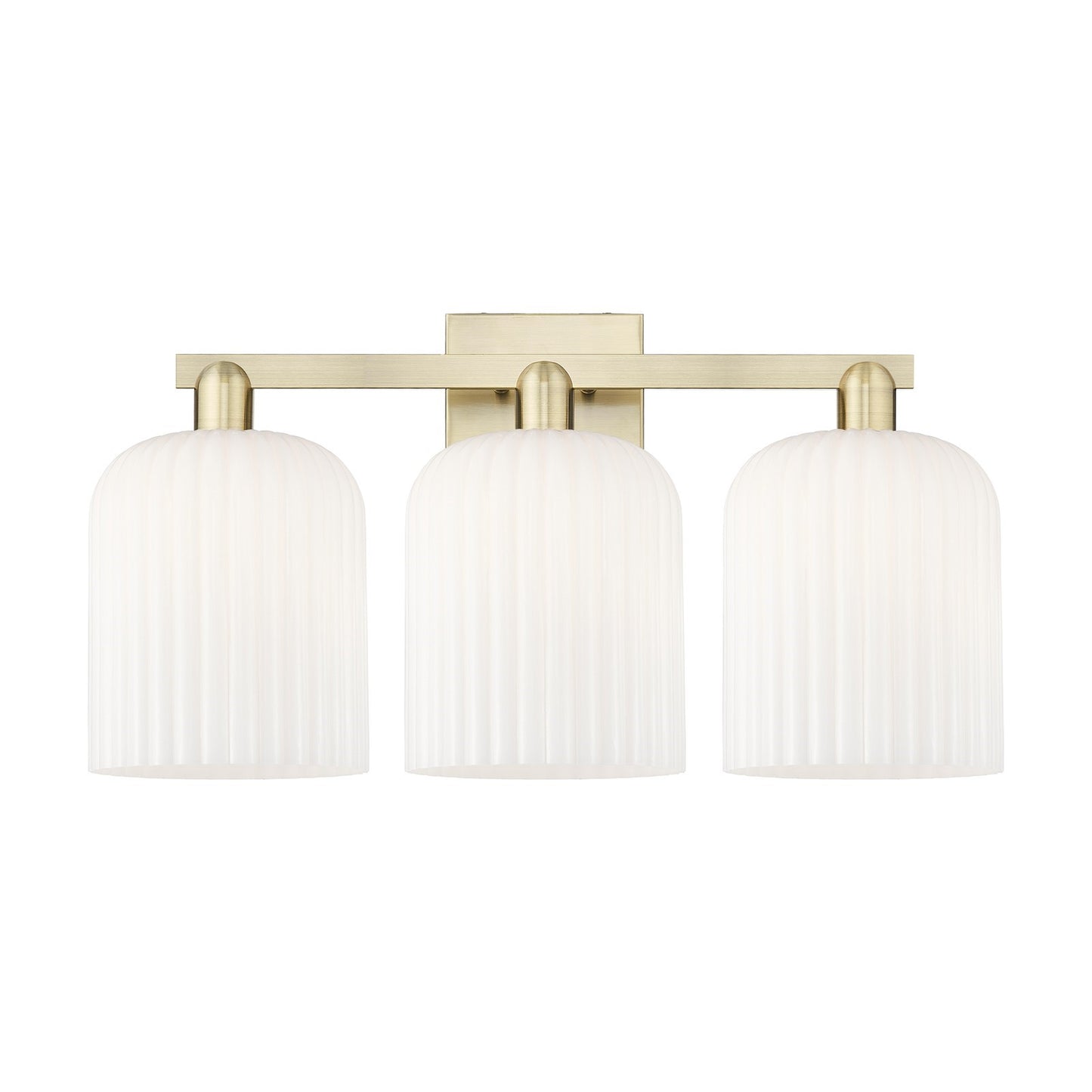 Innovations Bridal Veil 27in 3-Light Bath Vanity Light | Industrial Antique Brass and Gloss White Ribbed Glass | Bathroom | Model 716-3W-AB-G559-8GWH