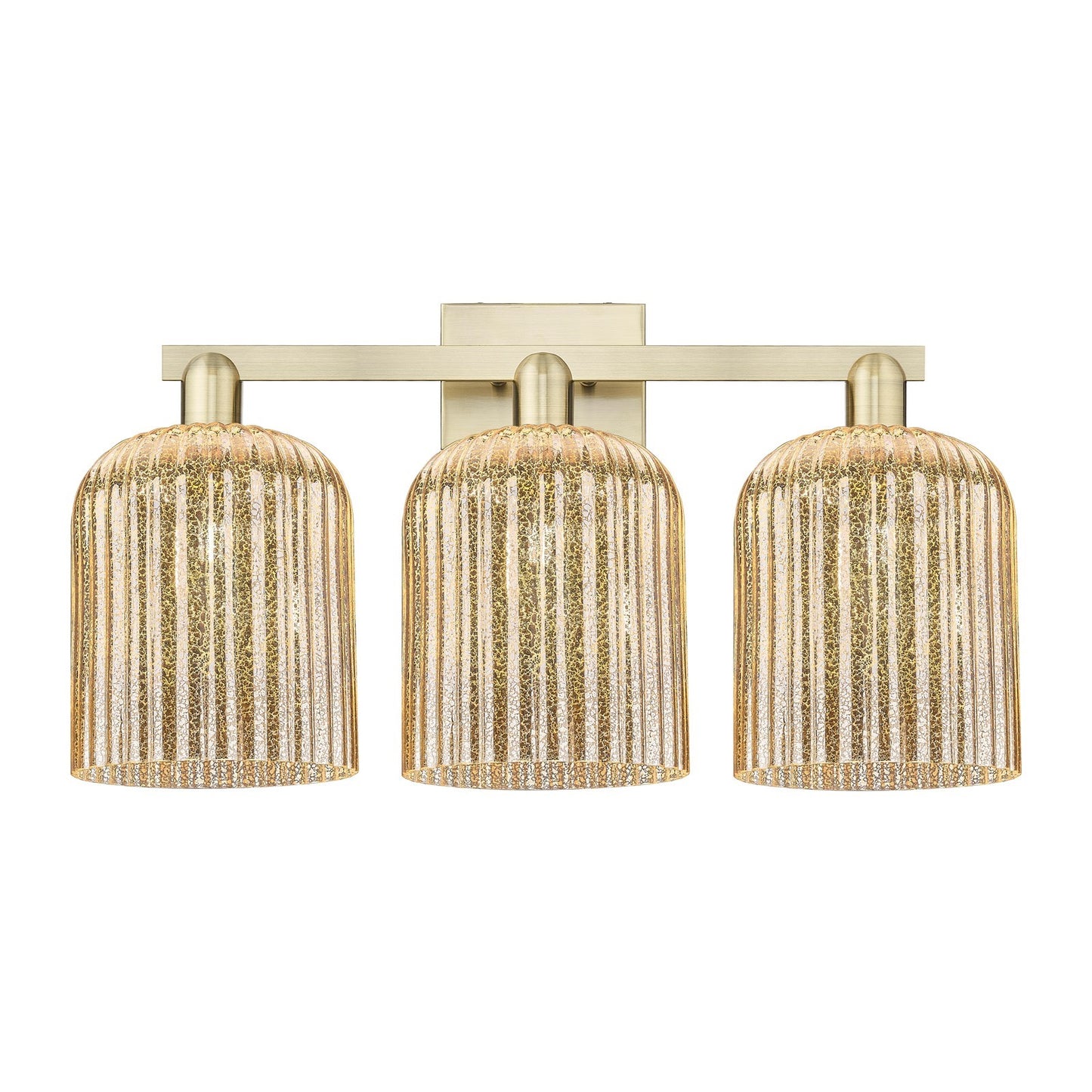Innovations Bridal Veil 27in 3-Light Bath Vanity | Industrial Antique Brass and Mercury Ribbed Glass | Bathroom Vanity Light | Model 716-3W-AB-G559-8ME
