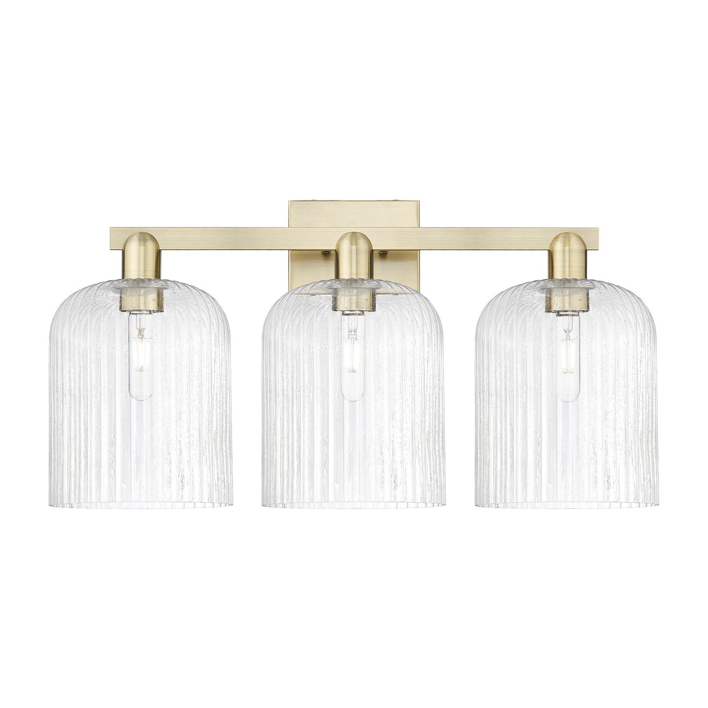 Innovations Bridal Veil 27in 3-Light Bath Vanity Light | Industrial Antique Brass Steel and Seedy Ribbed Glass | Bathroom | Model 716-3W-AB-G559-8SDY