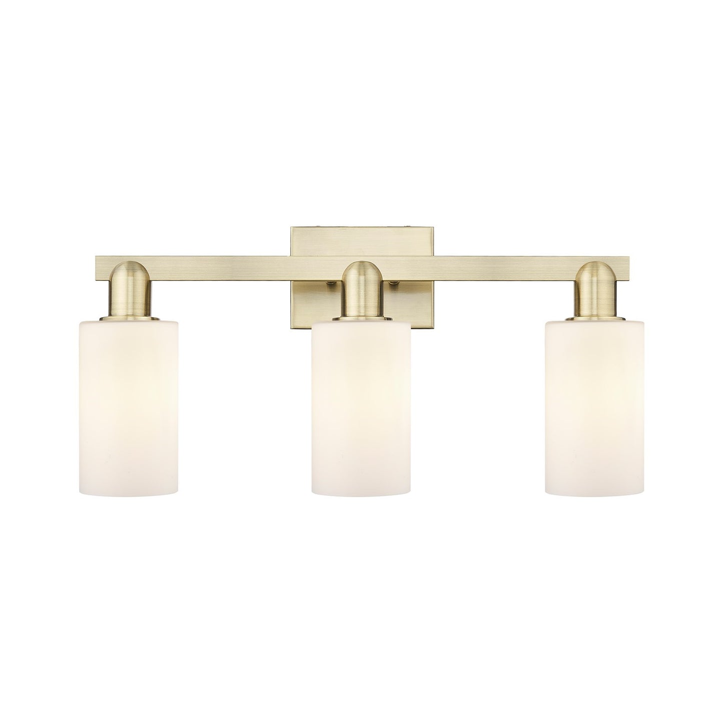 Innovations Clymer 23in 3-Light Bath Vanity Light | Industrial Antique Brass Steel and Matte White Glass | Bathroom Vanity | 22.88 | Model 716-3W-AB-G801