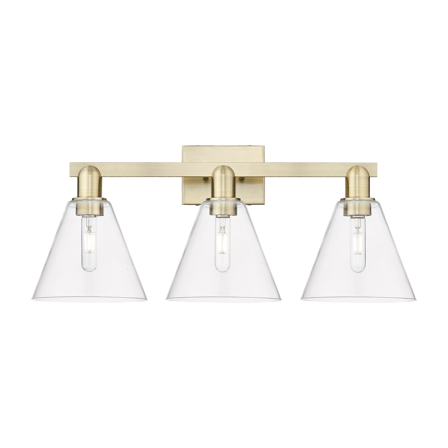 Innovations Berkshire Glass 26in 3-Light Bath Vanity Light | Industrial Antique Brass and Clear Glass | Bathroom Vanity | 26 x | Model 716-3W-AB-GBC-82