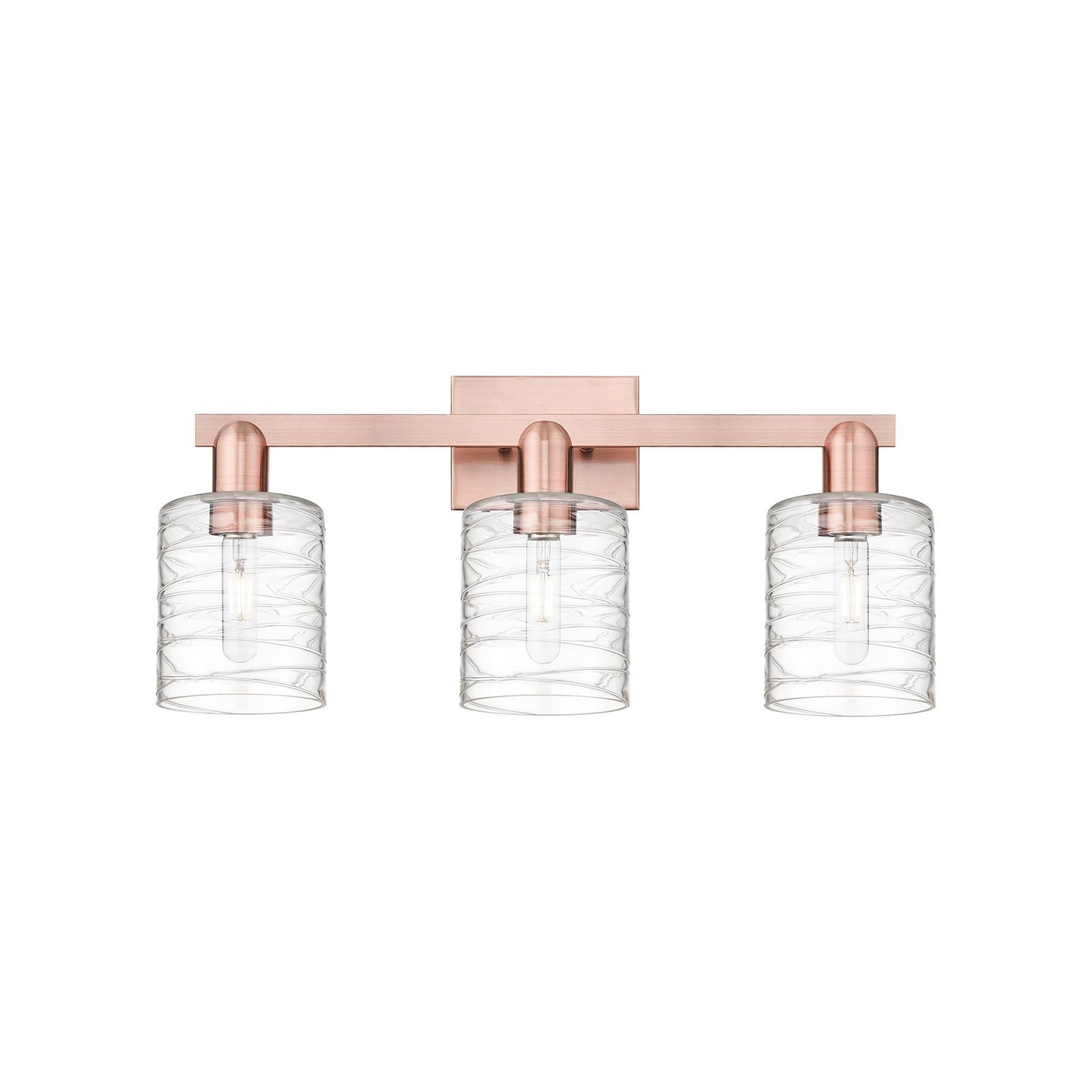 Innovations Cobbleskill 24in 3-Light Bath Vanity | Industrial Antique Copper Steel and Deco Swirl Glass | Bathroom Vanity Light | Model 716-3W-AC-G1113