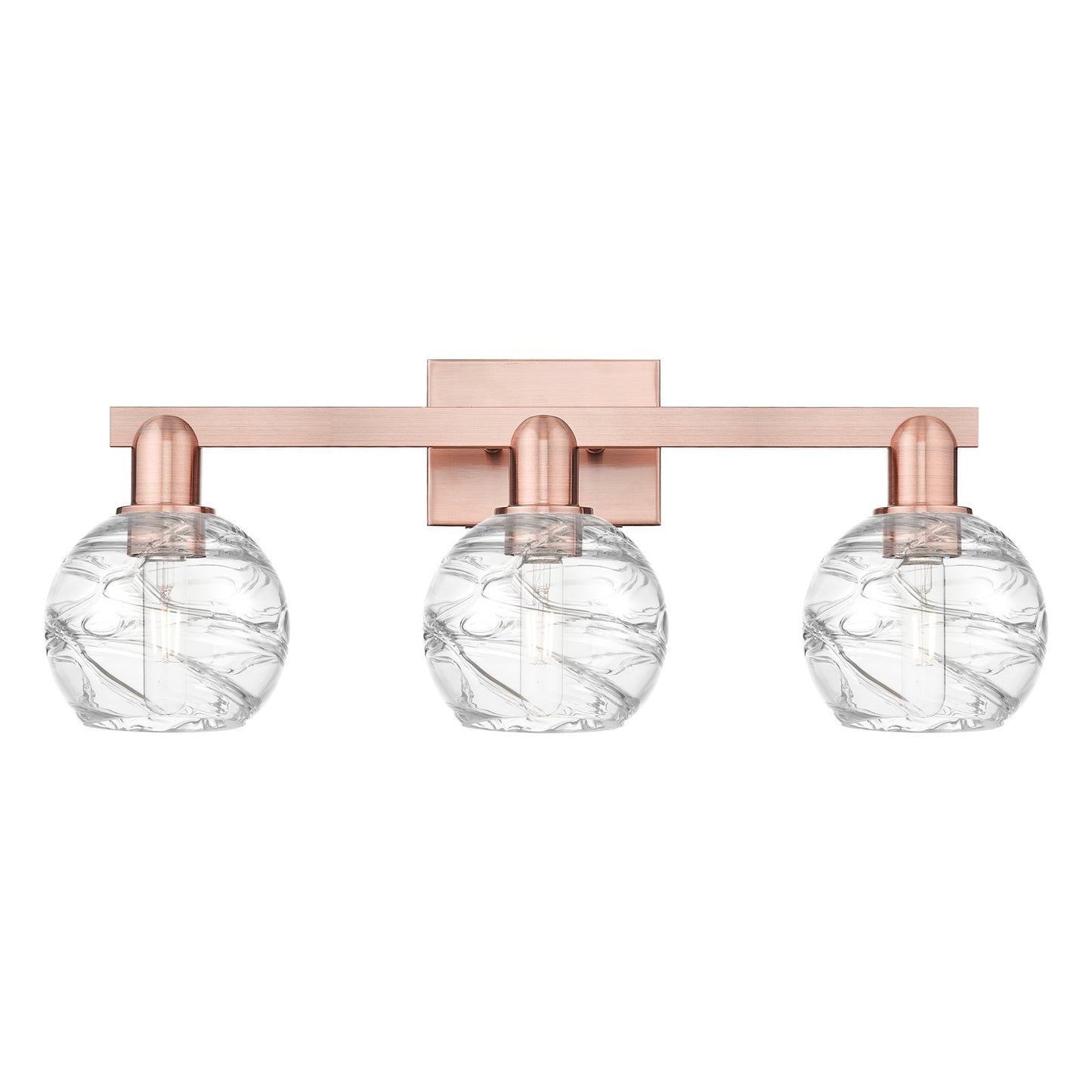 Innovations Athens Deco Swirl 26in 3-Light Bath Vanity Light | Industrial Antique Copper Steel and Clear Glass | Bathroom | Model 716-3W-AC-G1213-6CL