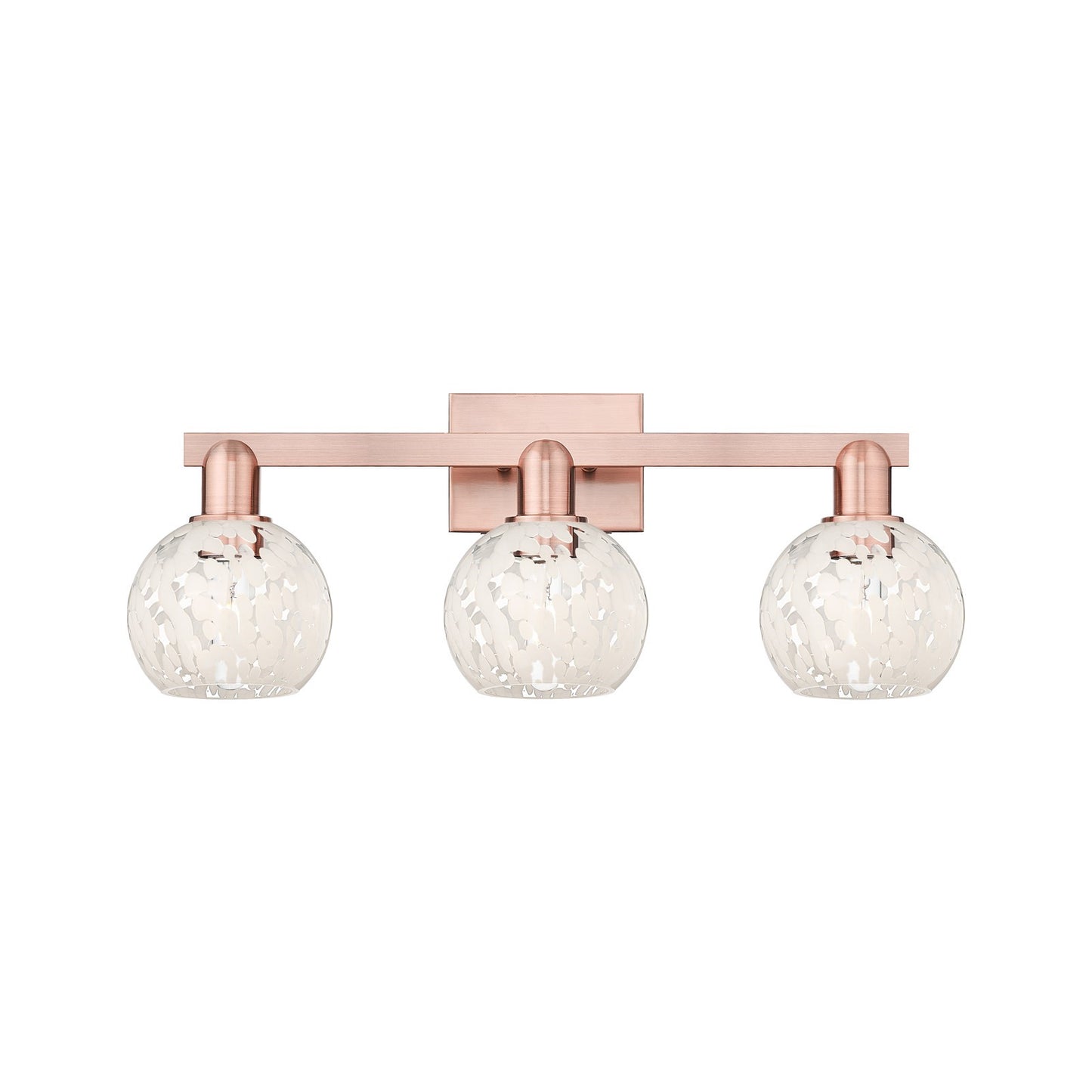 Innovations Lighting White Mouchette 25in 3-Light Bath Vanity Light | Industrial Antique Copper and White Mouchette Glass | Model 716-3W-AC-G1216-6WM