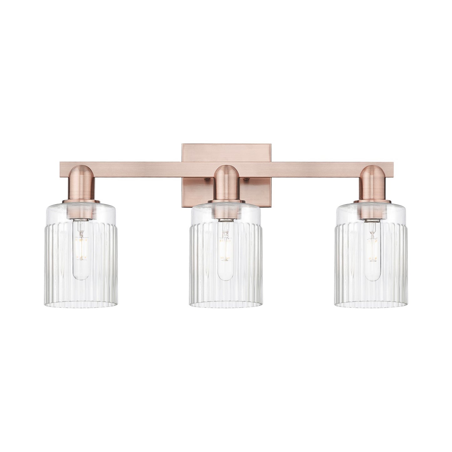 Innovations Hadley 24in 3-Light Bath Vanity Light | Industrial Antique Copper Steel and Clear Ribbed Glass | Bathroom Vanity | 23.5 | Model 716-3W-AC-G342