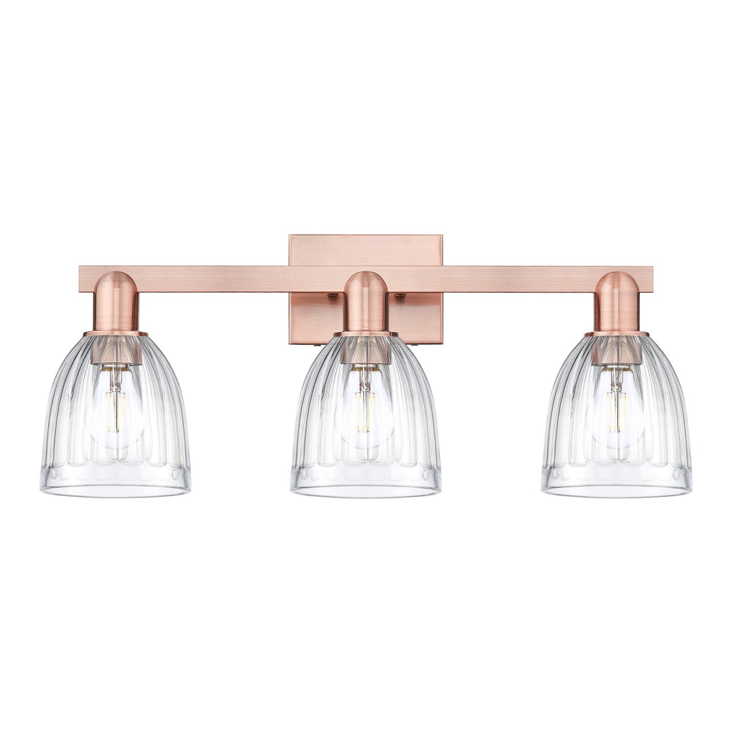 Innovations Brookfield 25in 3-Light Bath Vanity | Industrial Antique Copper Steel and Clear Ribbed Glass | Bathroom Vanity Light | Model 716-3W-AC-G442