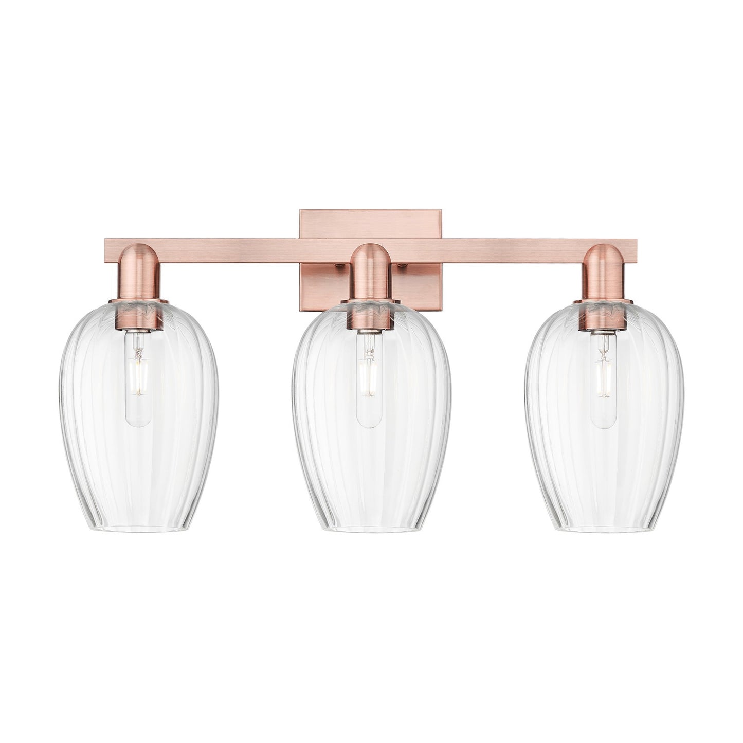 Innovations Preston Flute 26in 3-Light Bath Vanity Light | Industrial Antique Copper Steel and Clear Glass | Bathroom Vanity | Model 716-3W-AC-G457-6CL
